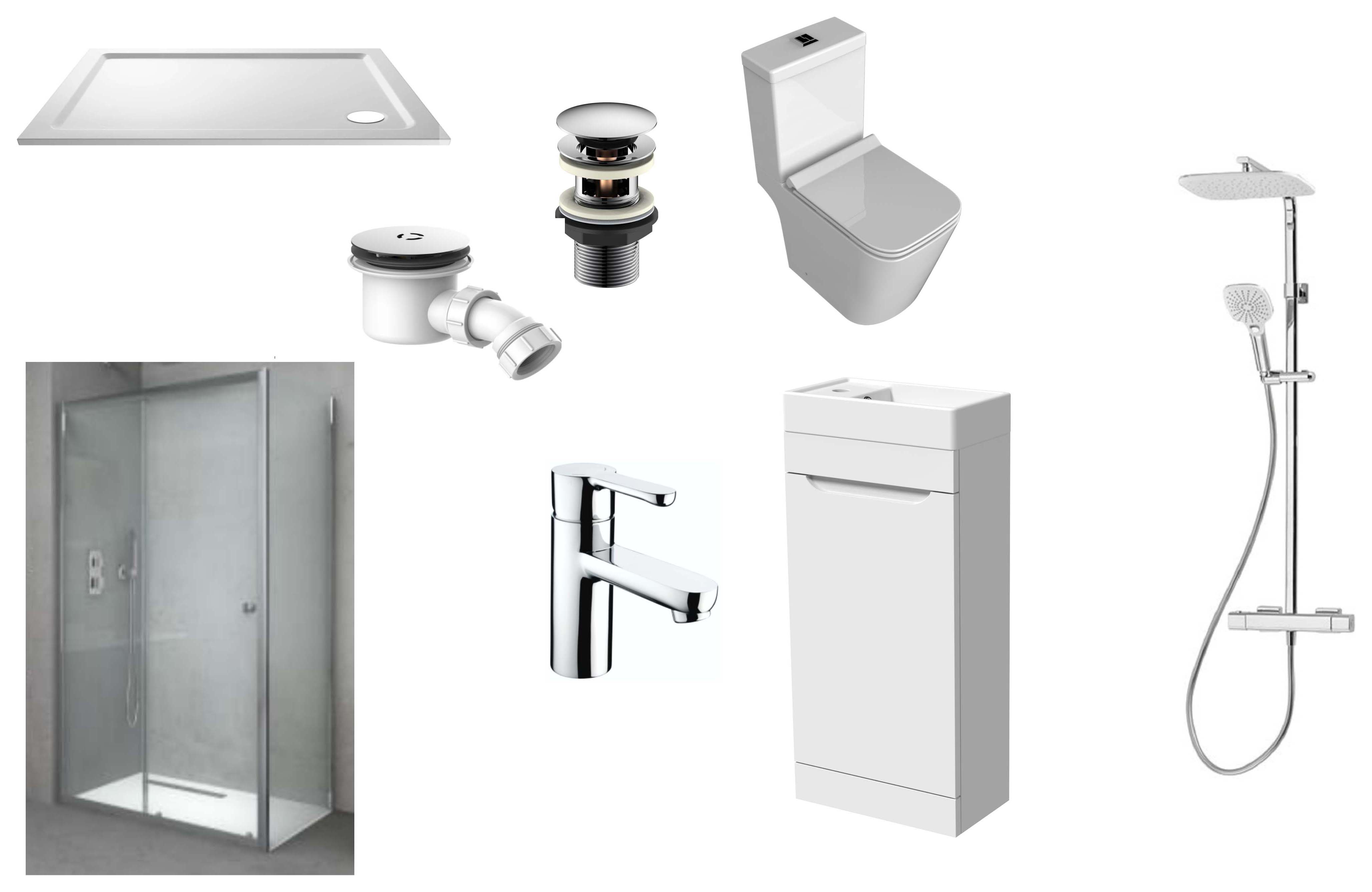 Vision 6mm Chrome Framed Rectangular Enclosure En-Suite with Toilet Pan, Freestanding Vanity, Tap, Wastes & Mixer Shower - 1200 x 760mm