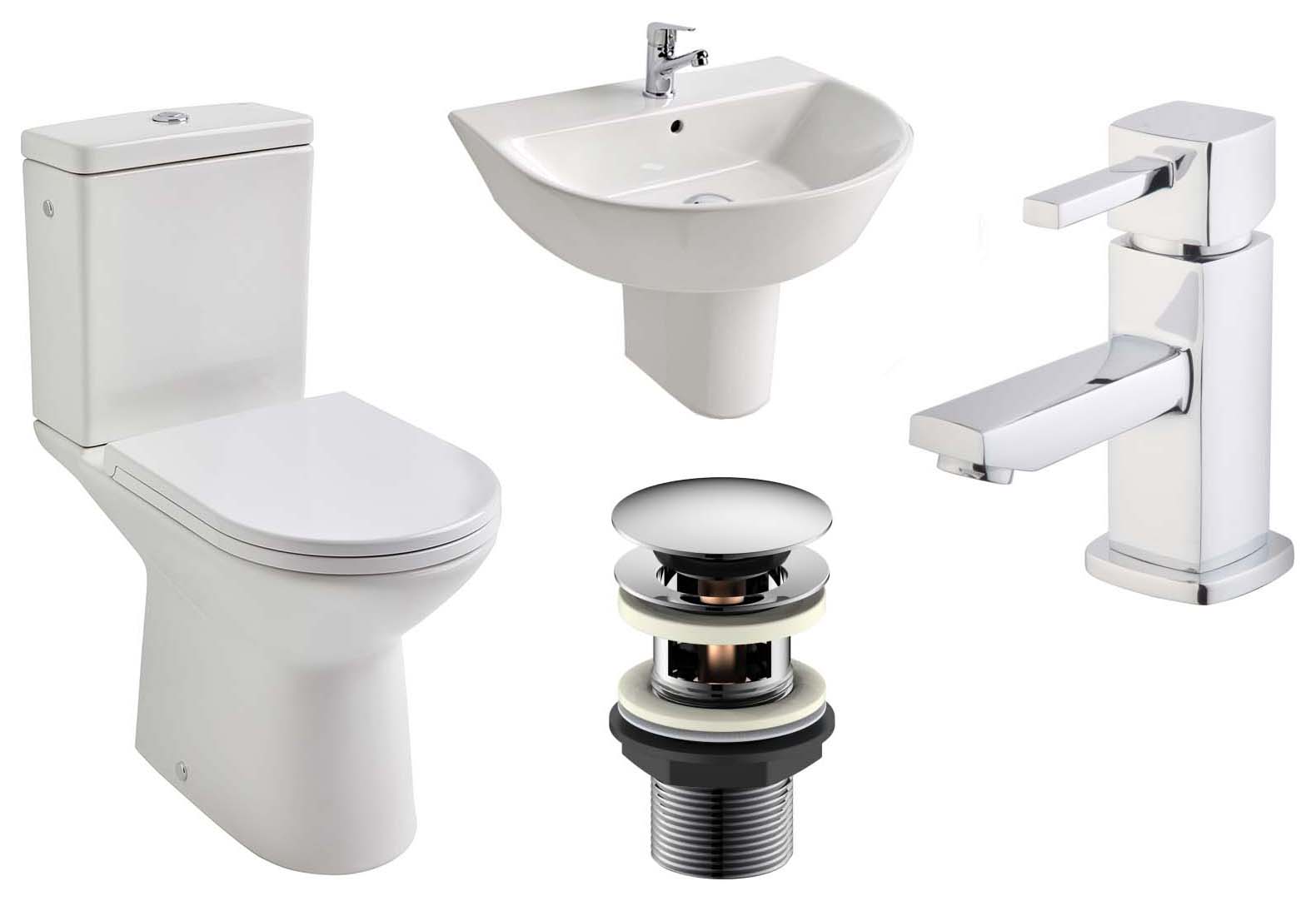 Aris Close Coupled Toilet with Semi Pedestal Basin Cloakroom Suite