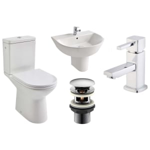 Aris Close Coupled Toilet with Semi Pedestal Basin Cloakroom Suite
