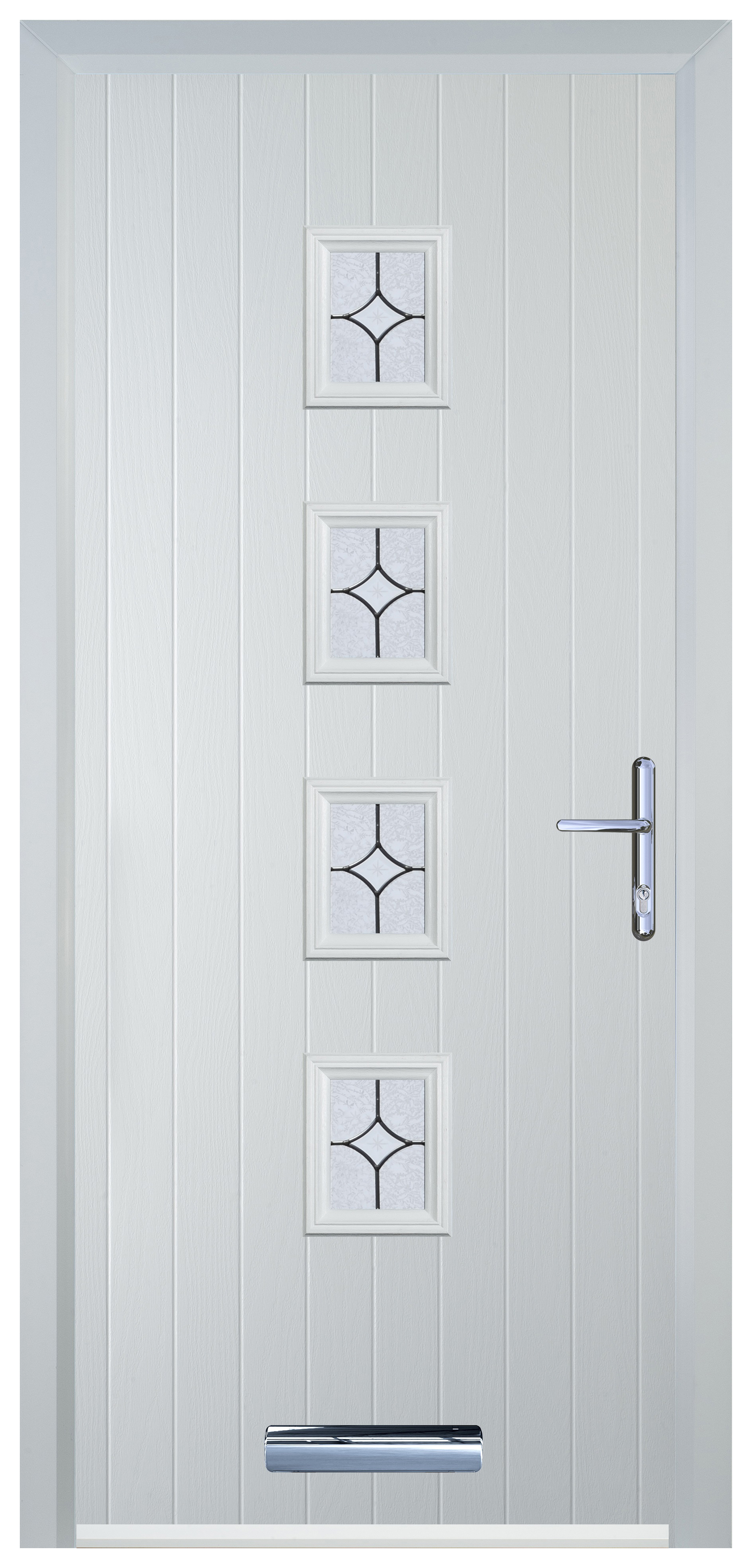 Door-Stop 4 Square White Left Hand GRP Composite Door with Flair Glass - 2100mm