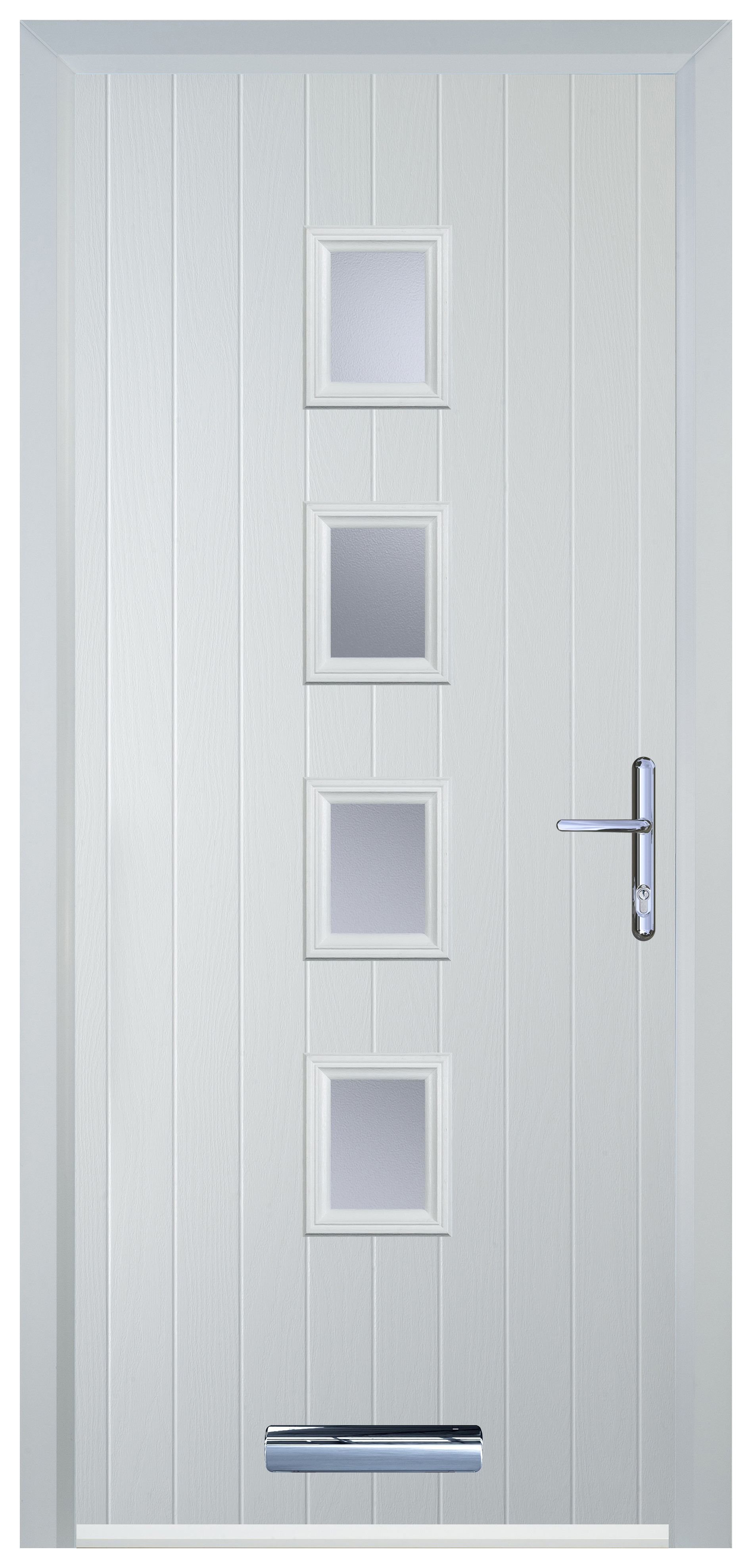 Door-Stop 4 Square White Left Hand GRP Composite Door with Stippolyte Glass - 2100mm