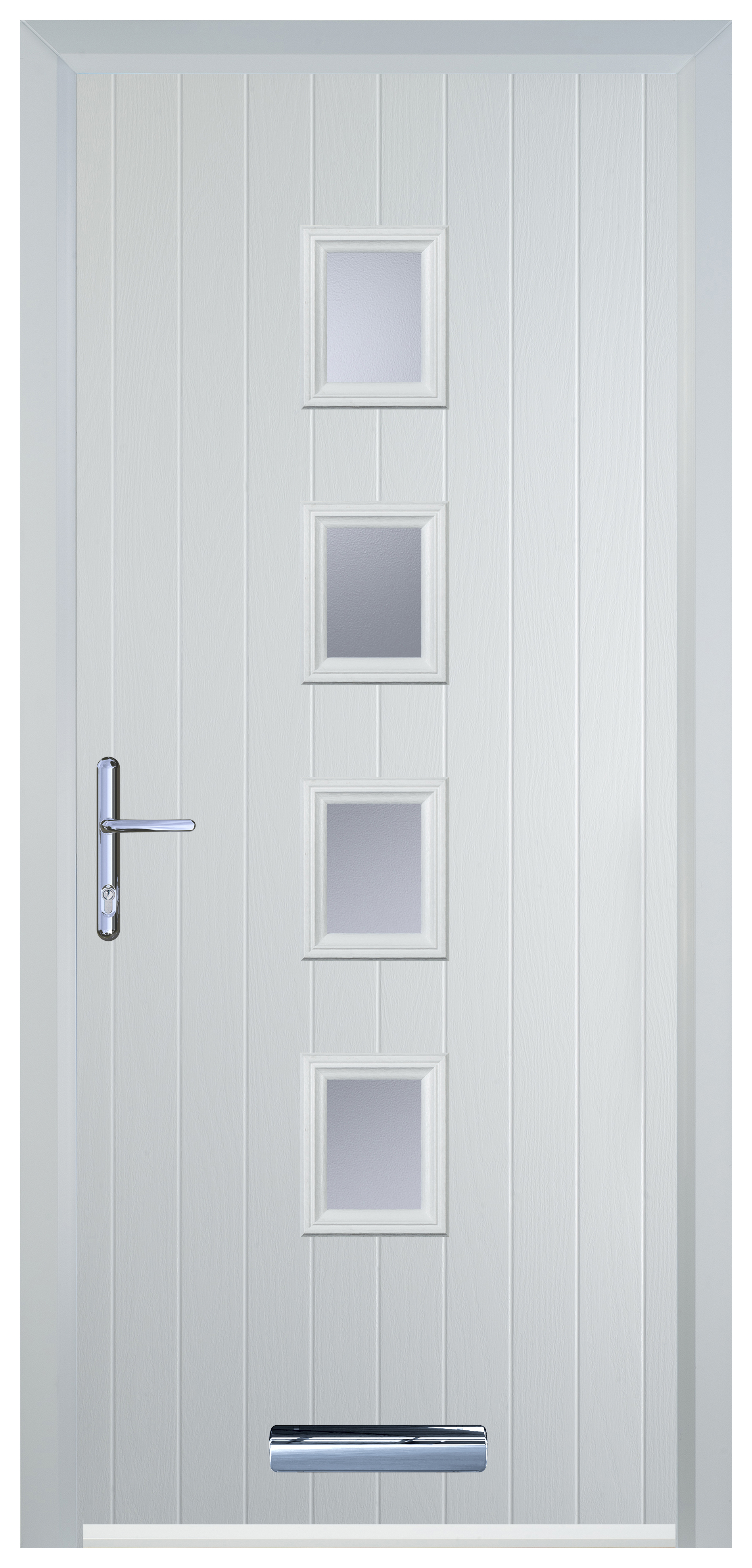 Door-Stop 4 Square White Right Hand GRP Composite Door with Stippolyte Glass - 2100mm