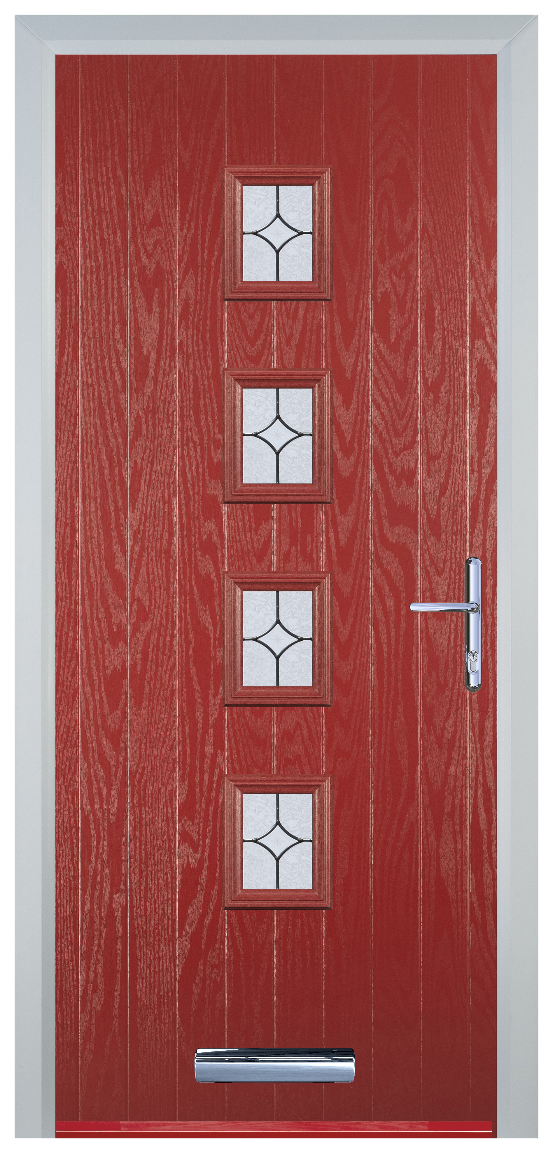 Door-Stop 4 Square Red Left Hand GRP Composite Door with Flair Glass - 2100mm
