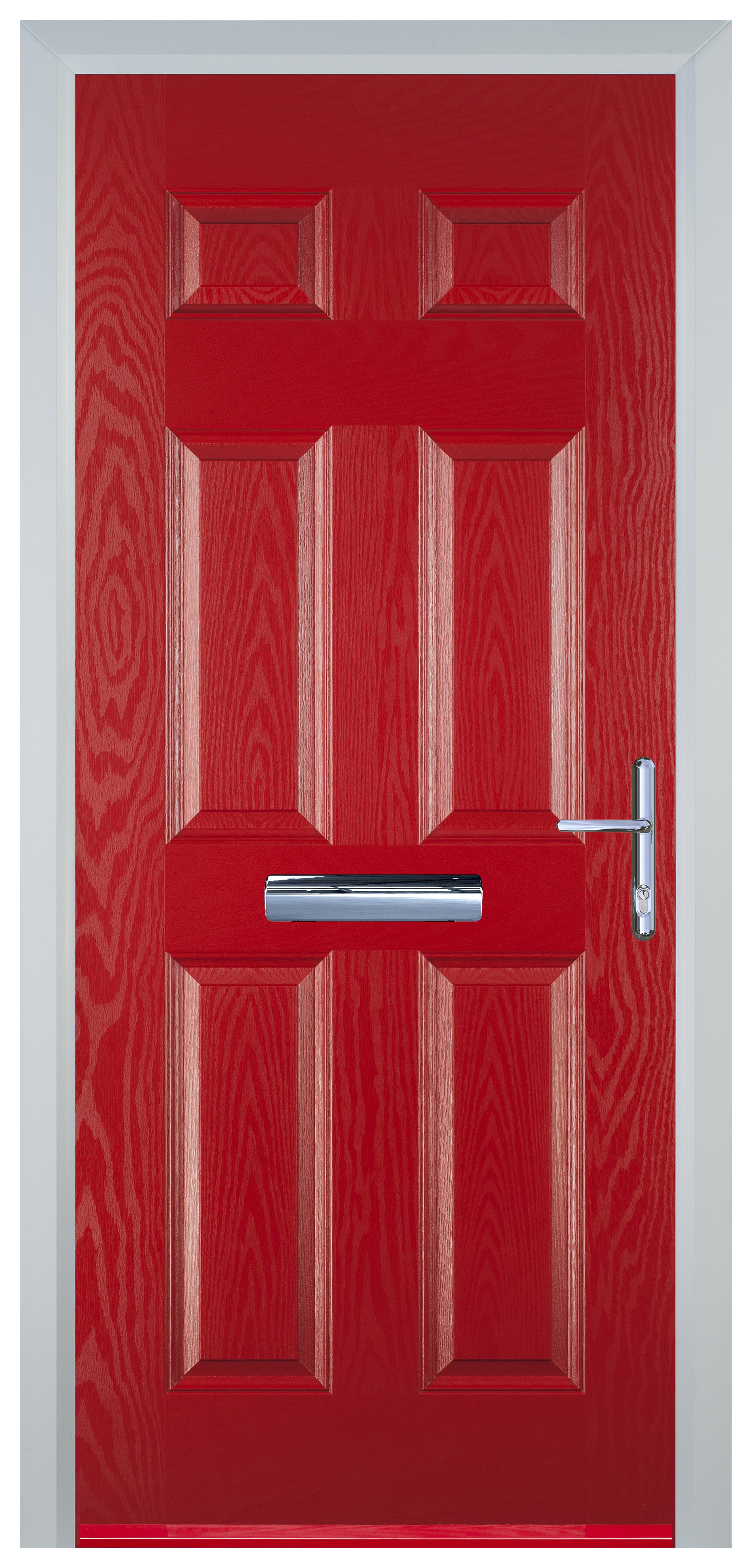 Door-Stop 6 Panel Red Left Hand GRP Composite Door - 2100mm