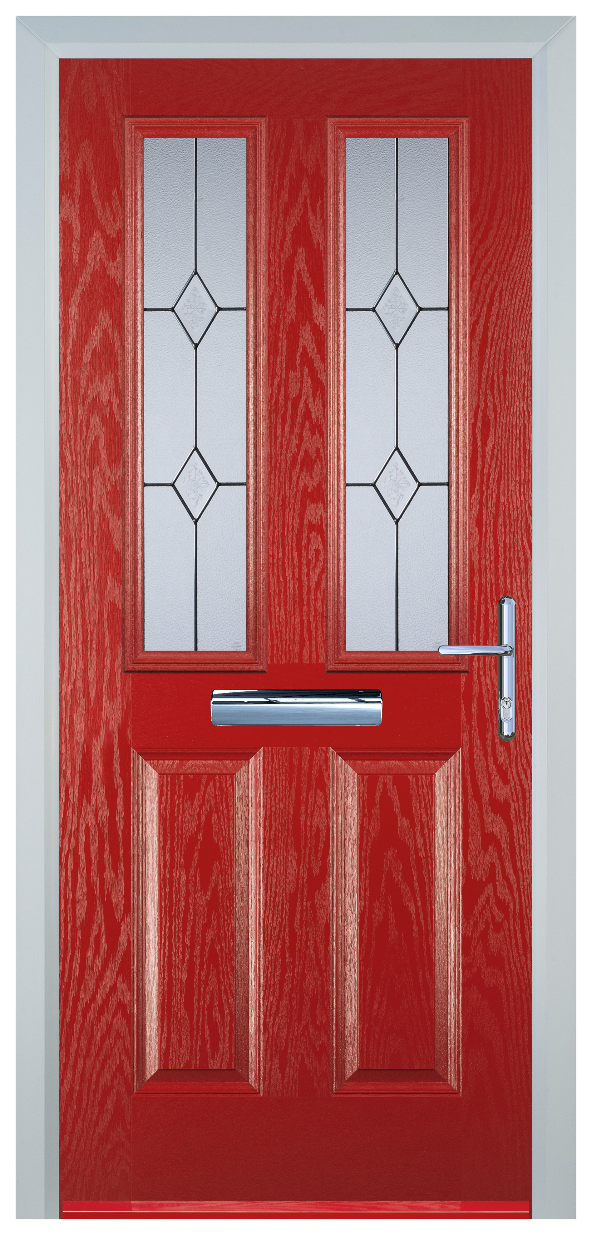 Door-Stop 2 Panel 2 Square Red Left Hand GRP Composite Door - 2100mm
