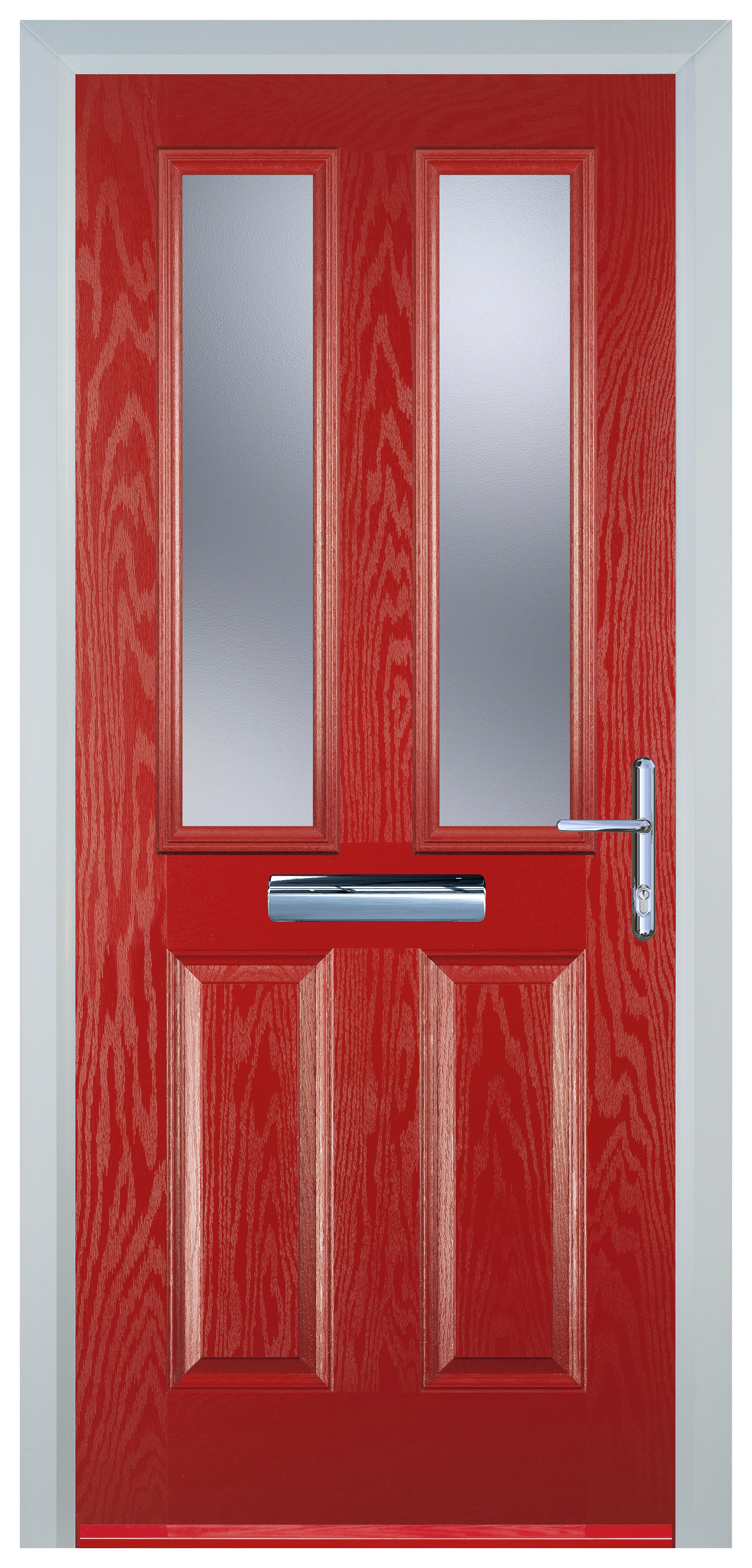 Door-Stop 2 Panel 2 Square Red Left Hand GRP Composite Door with Stippolyte Glass - 2100mm