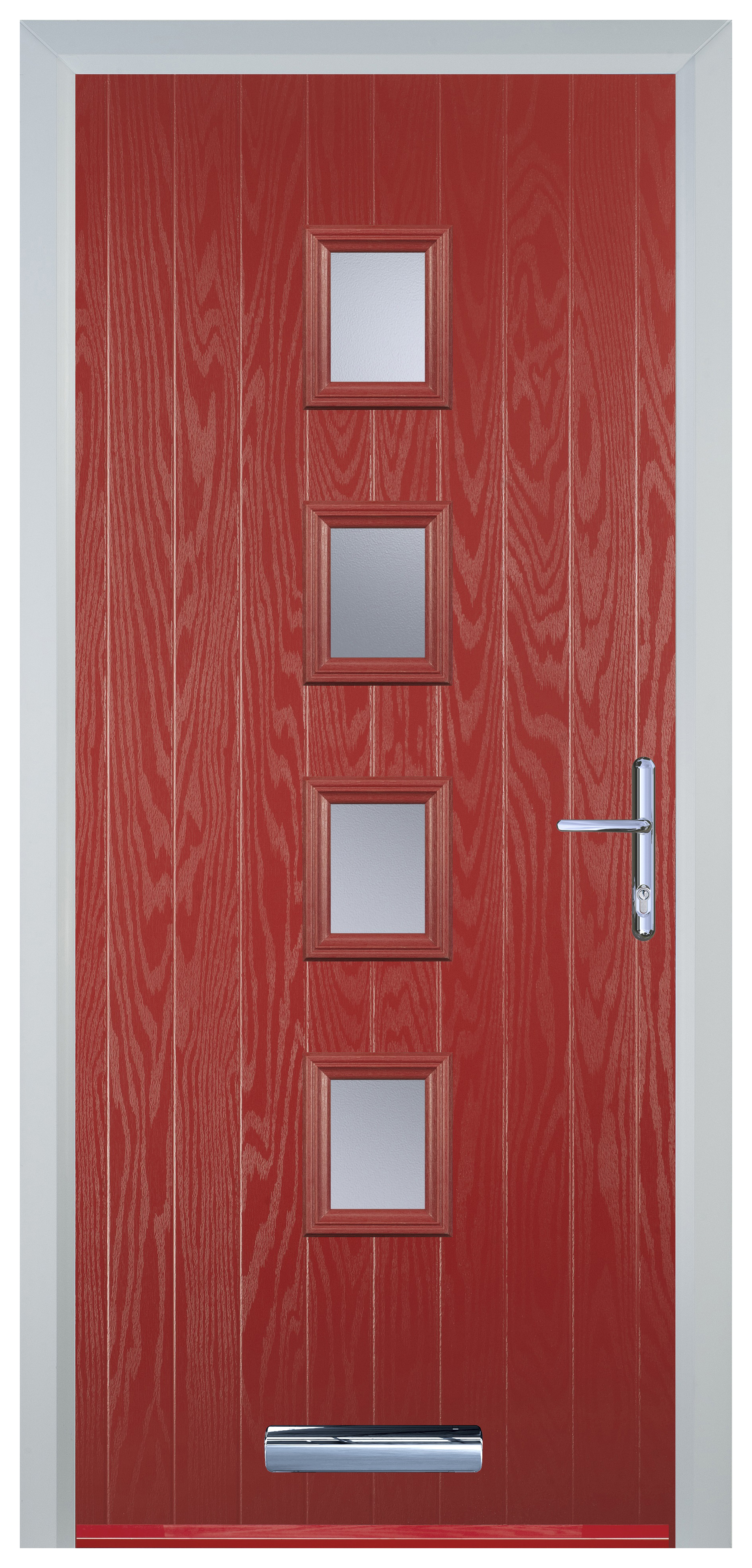Door-Stop 4 Square Red Left Hand Composite Door with Stippolyte Glass - 2100mm