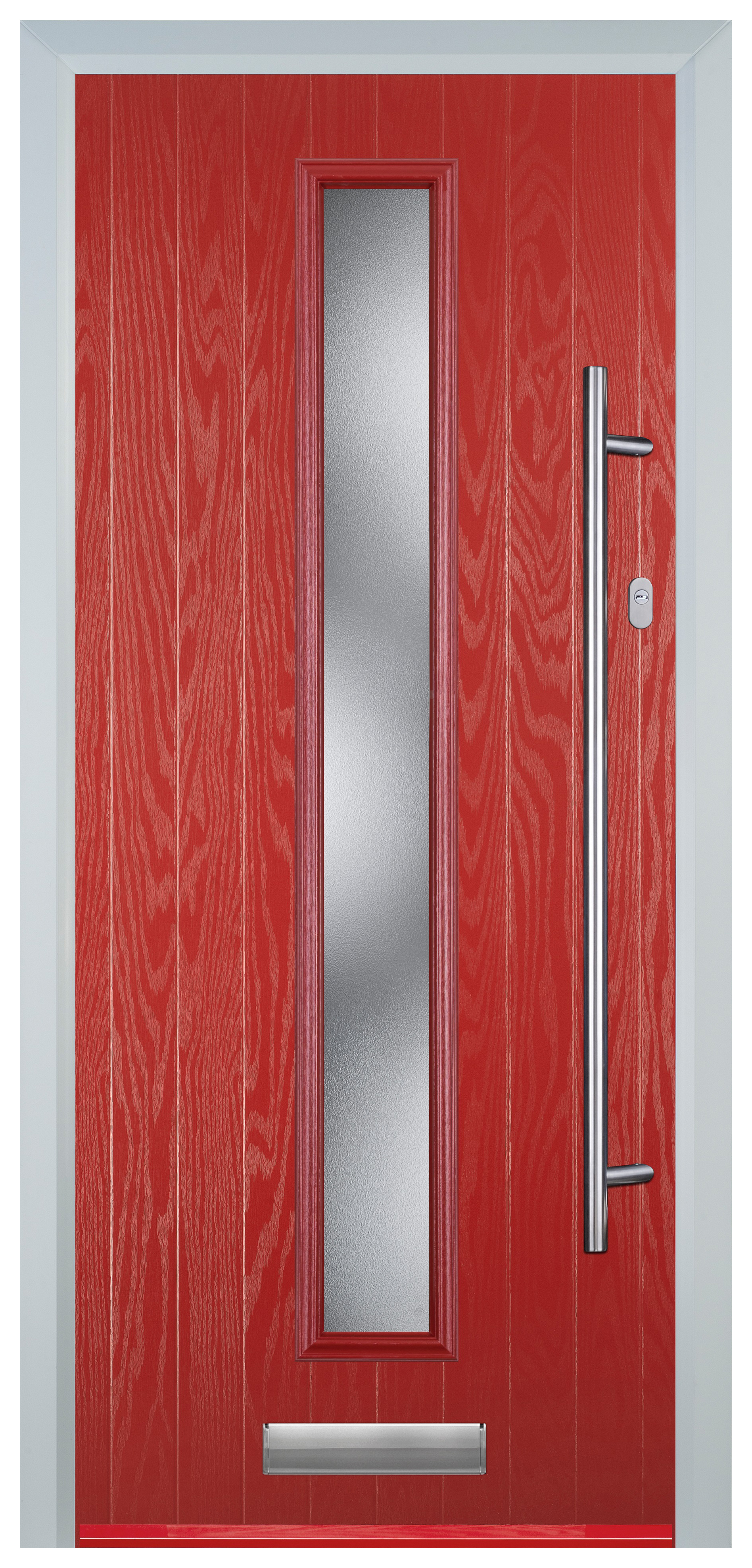 Door-Stop Cottage Red Left Hand Composite Door with Long Narrow Glazing - 2100mm