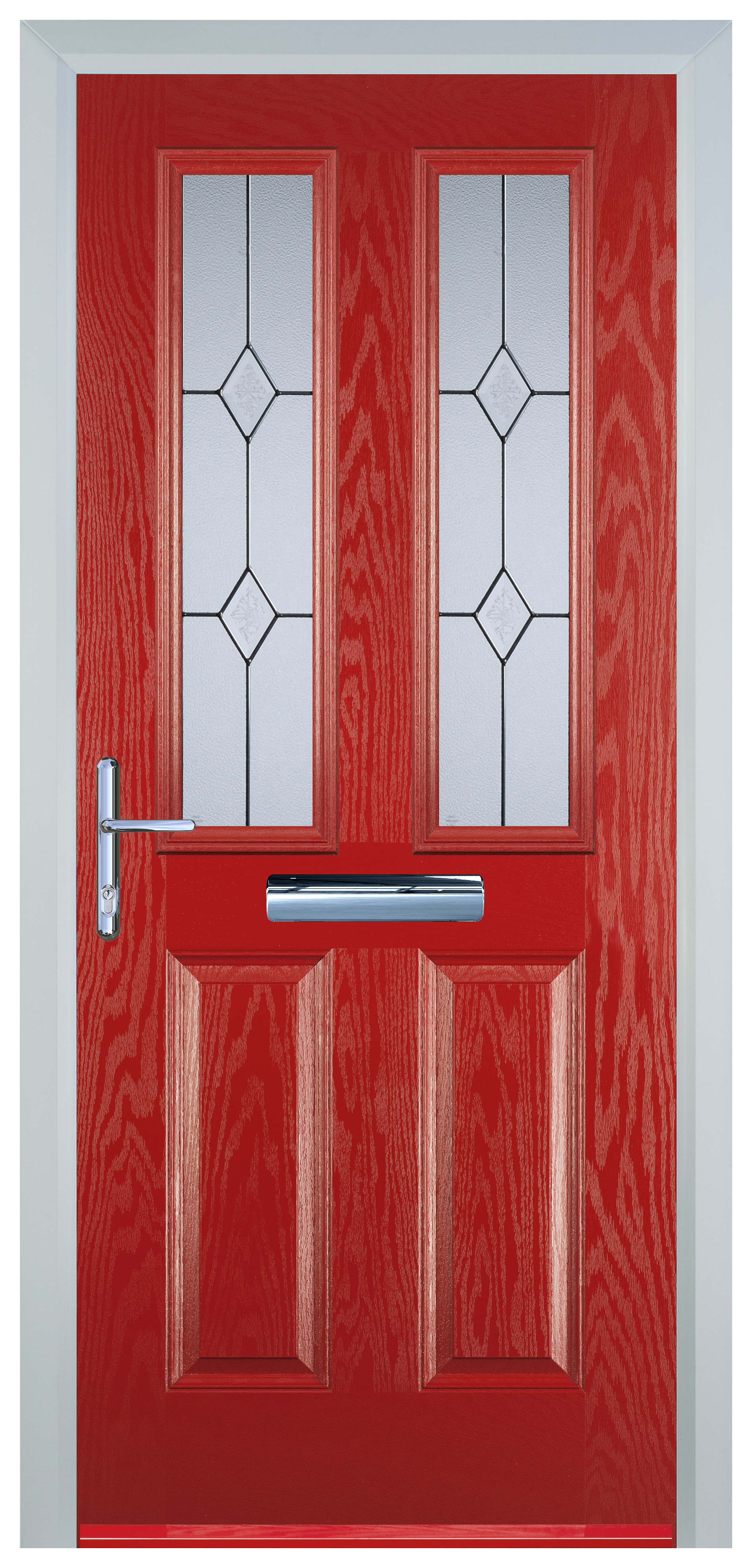 Door-Stop 2 Panel 2 Square Red Right Hand GRP Composite Door - 2100mm