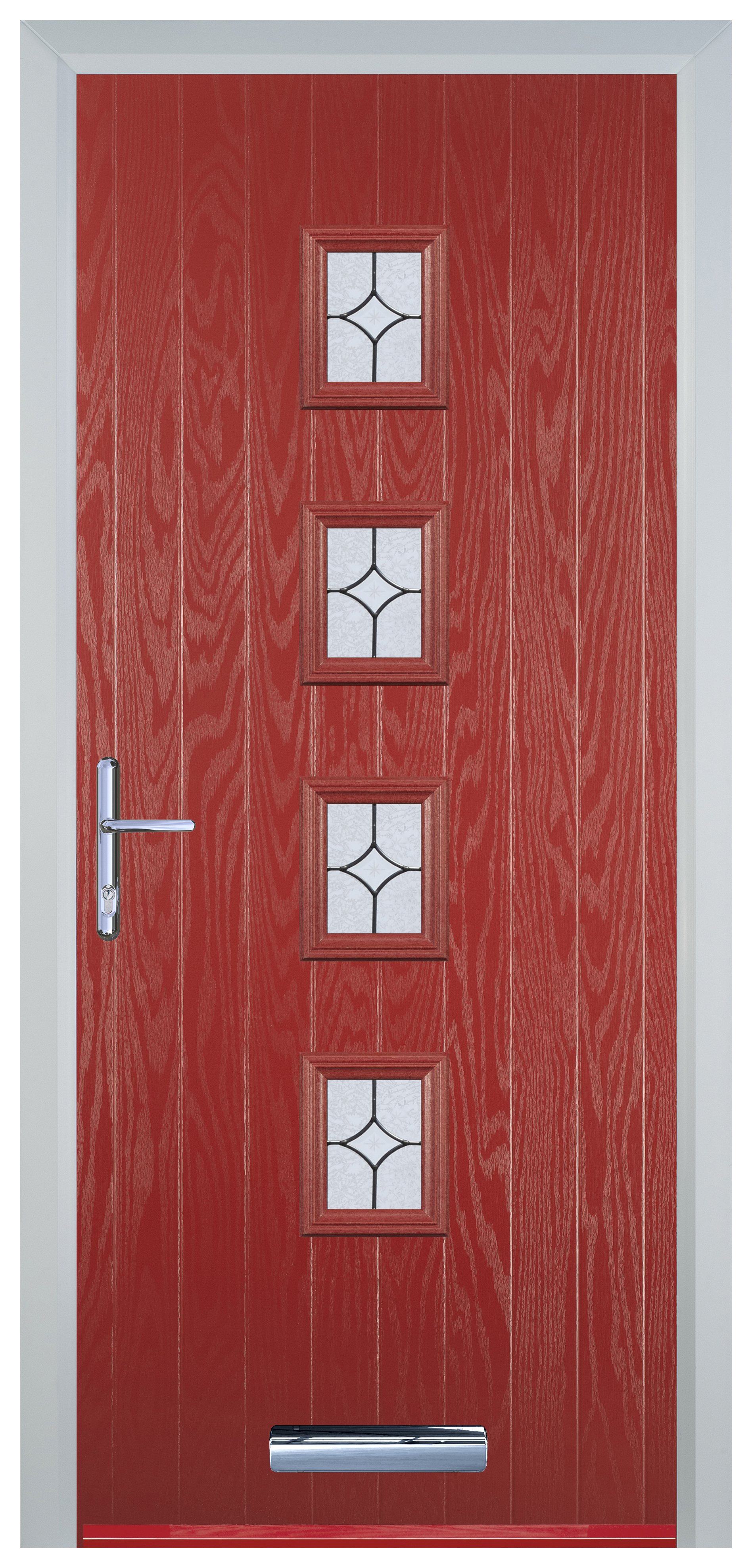 Door-Stop 4 Square Red Right Hand Composite Door with Flair Glass - 2100mm