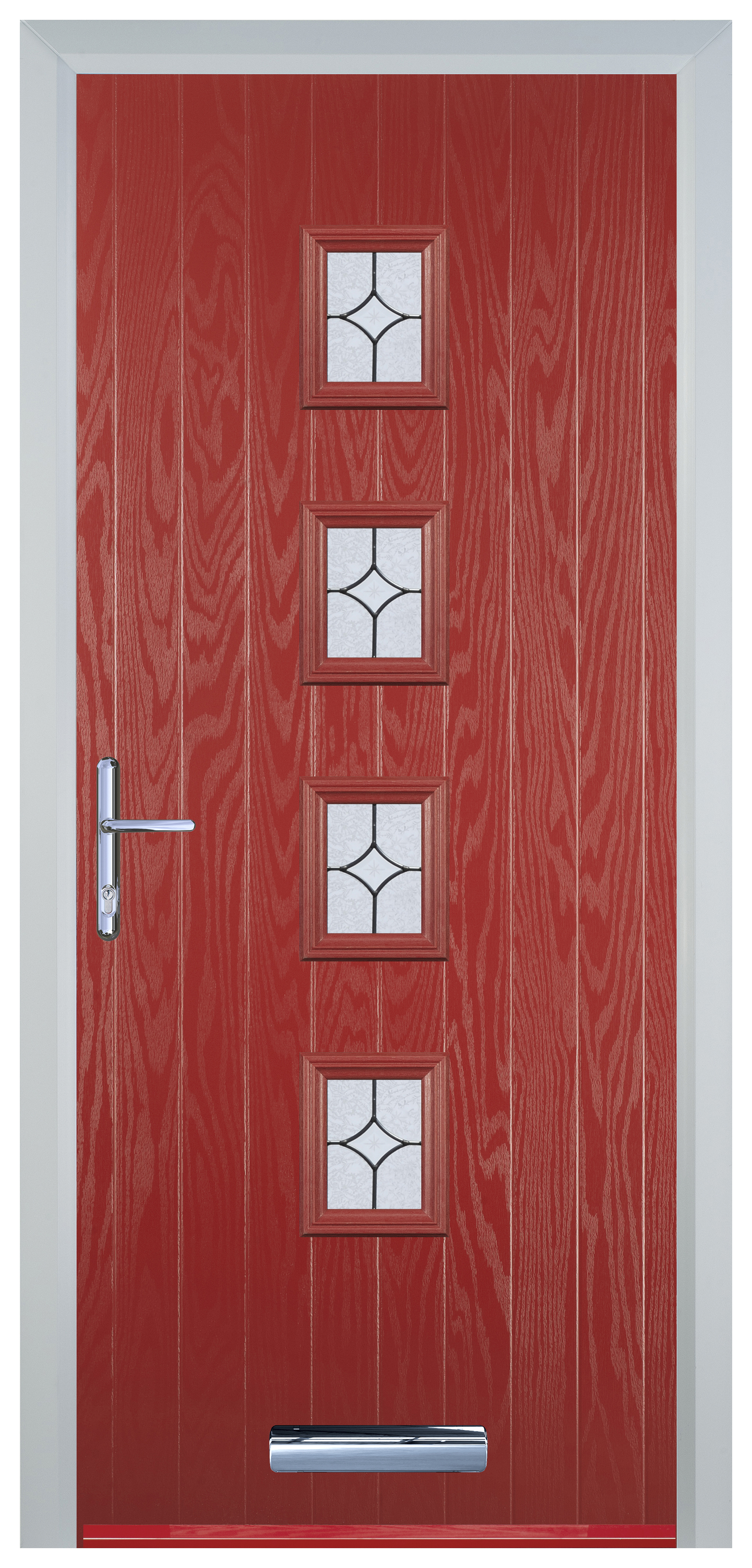Door-Stop 4 Square Red Right Hand GRP Composite Door with Flair Glass - 2100mm