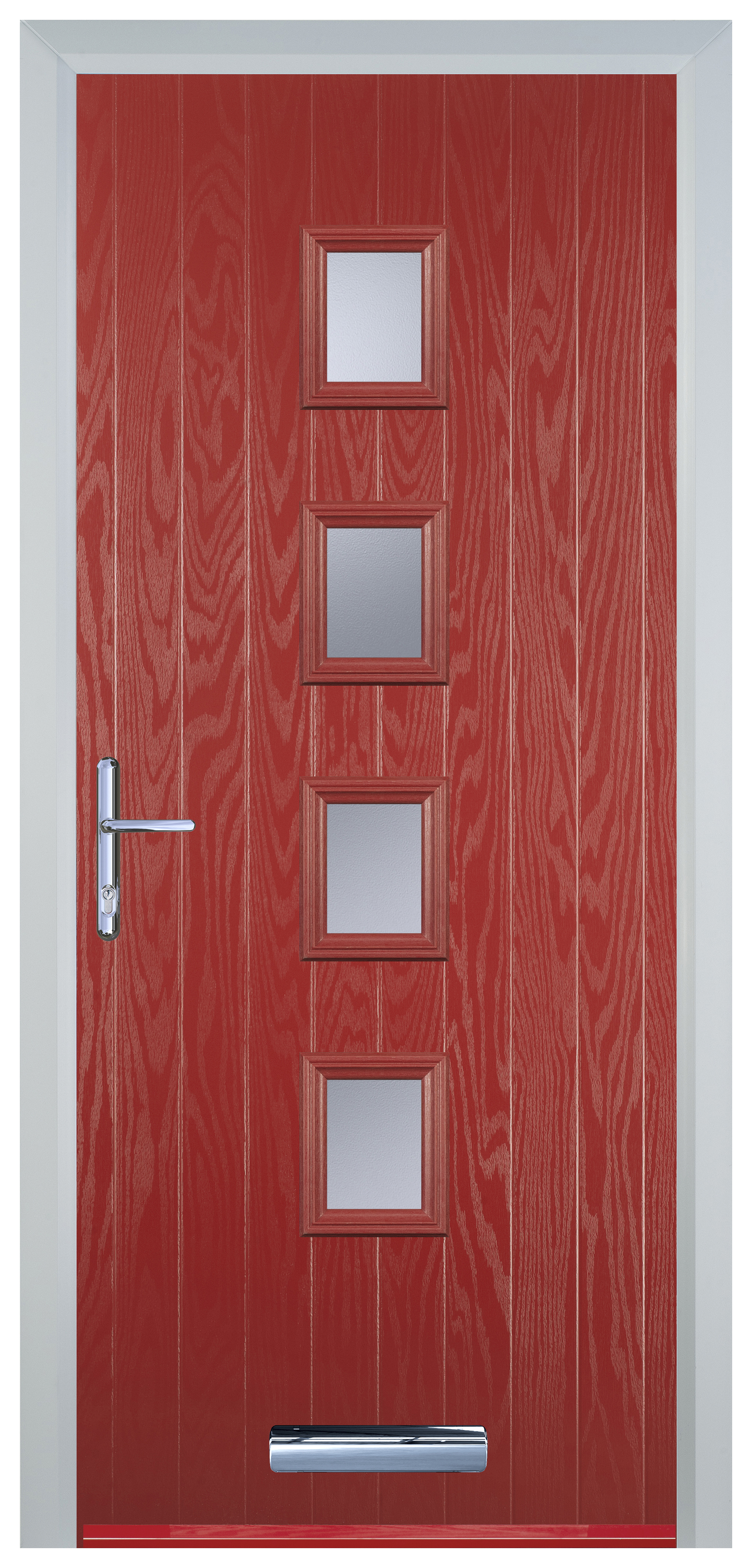 Door-Stop 4 Square Red Right Hand Composite Door with Stippolyte Glass - 2100mm