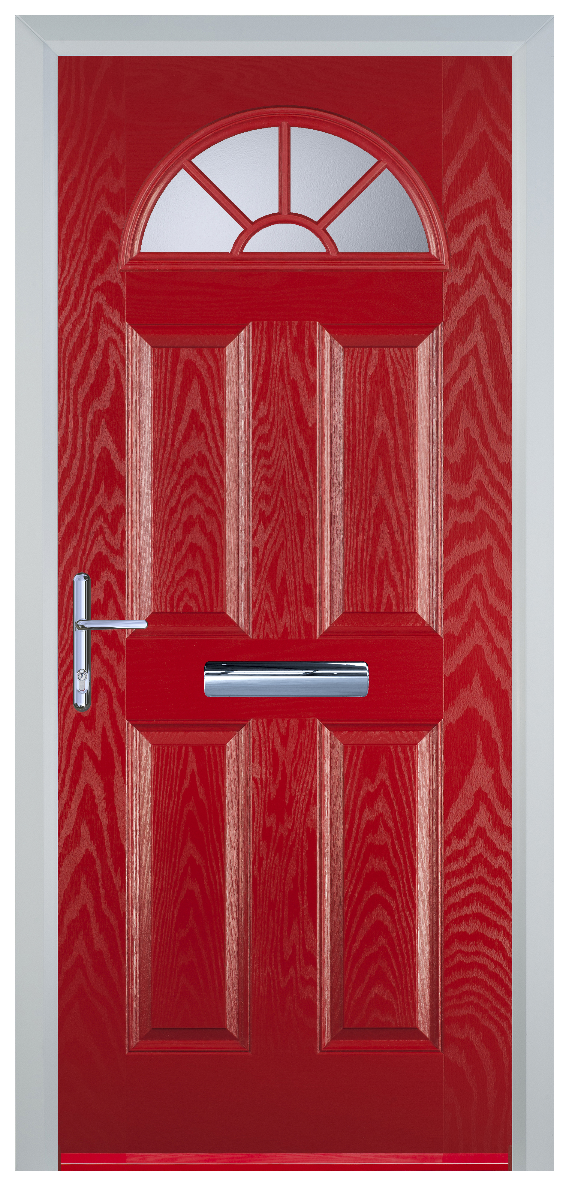 Door-Stop 4 Panel Sunburst Red Right Hand GRP Composite Door - 2100mm