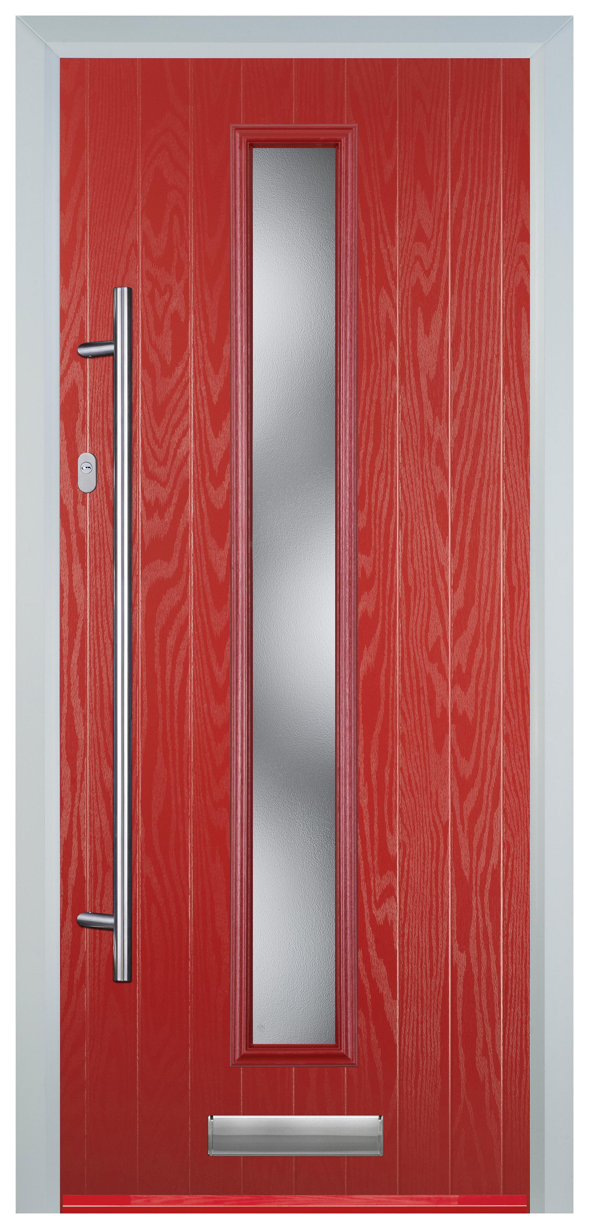 Door-Stop Cottage Red Right Hand Composite Door with Long Narrow Glazing - 2100mm