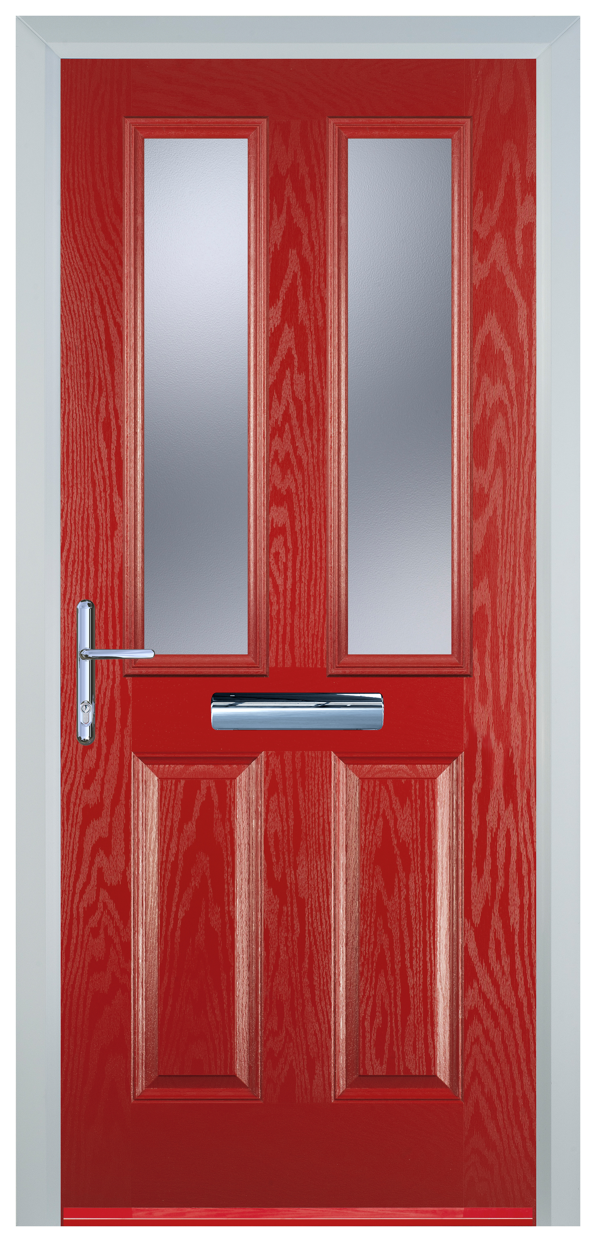 Door-Stop 2 Panel 2 Square Red Right Hand GRP Composite Door with Stippolyte Glass - 2100mm
