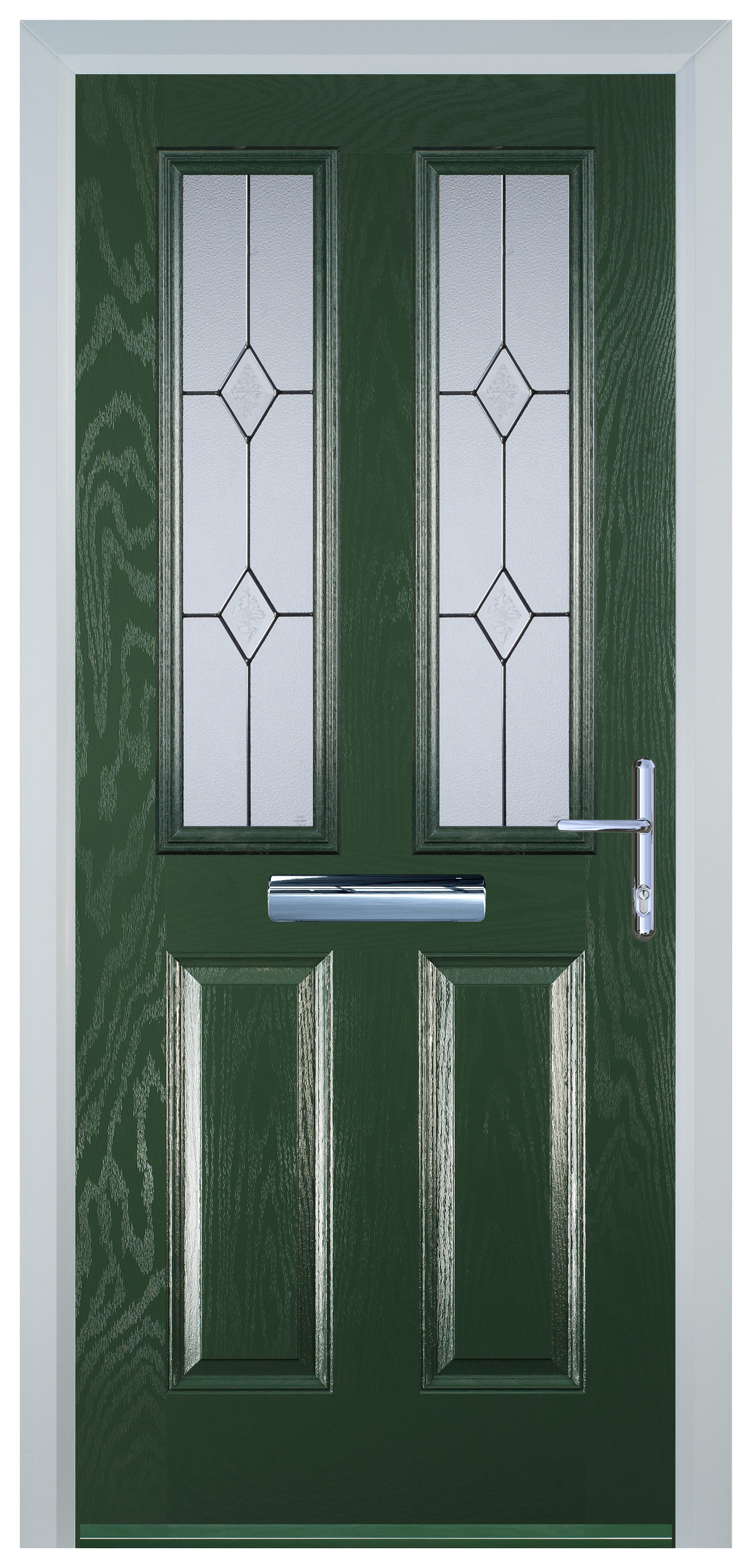Door-Stop 2 Panel 2 Square Green Left Hand GRP Composite Door - 2100mm