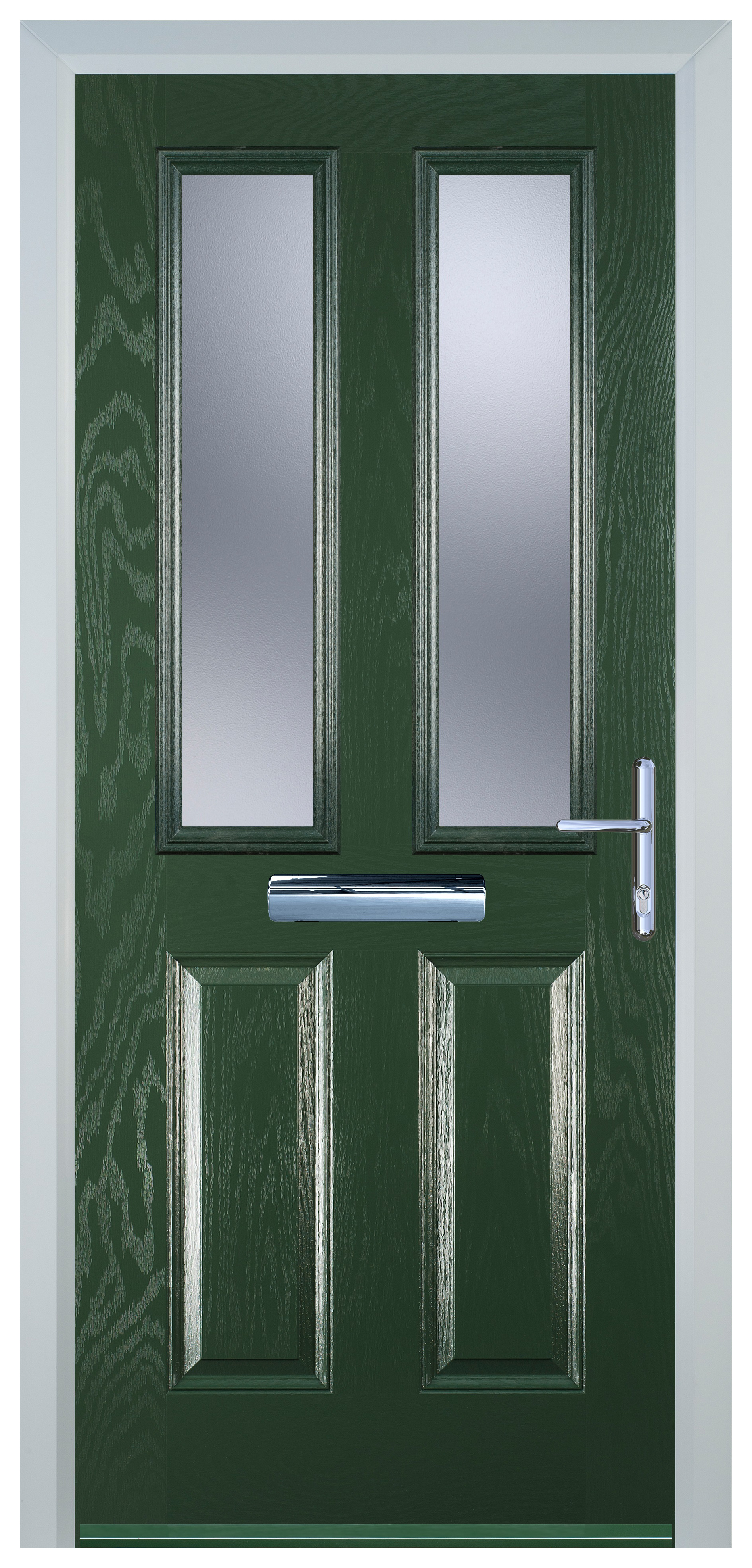 Door-Stop 2 Panel 2 Square Green Left Hand Composite Door with Stippolyte Glass - 2100mm
