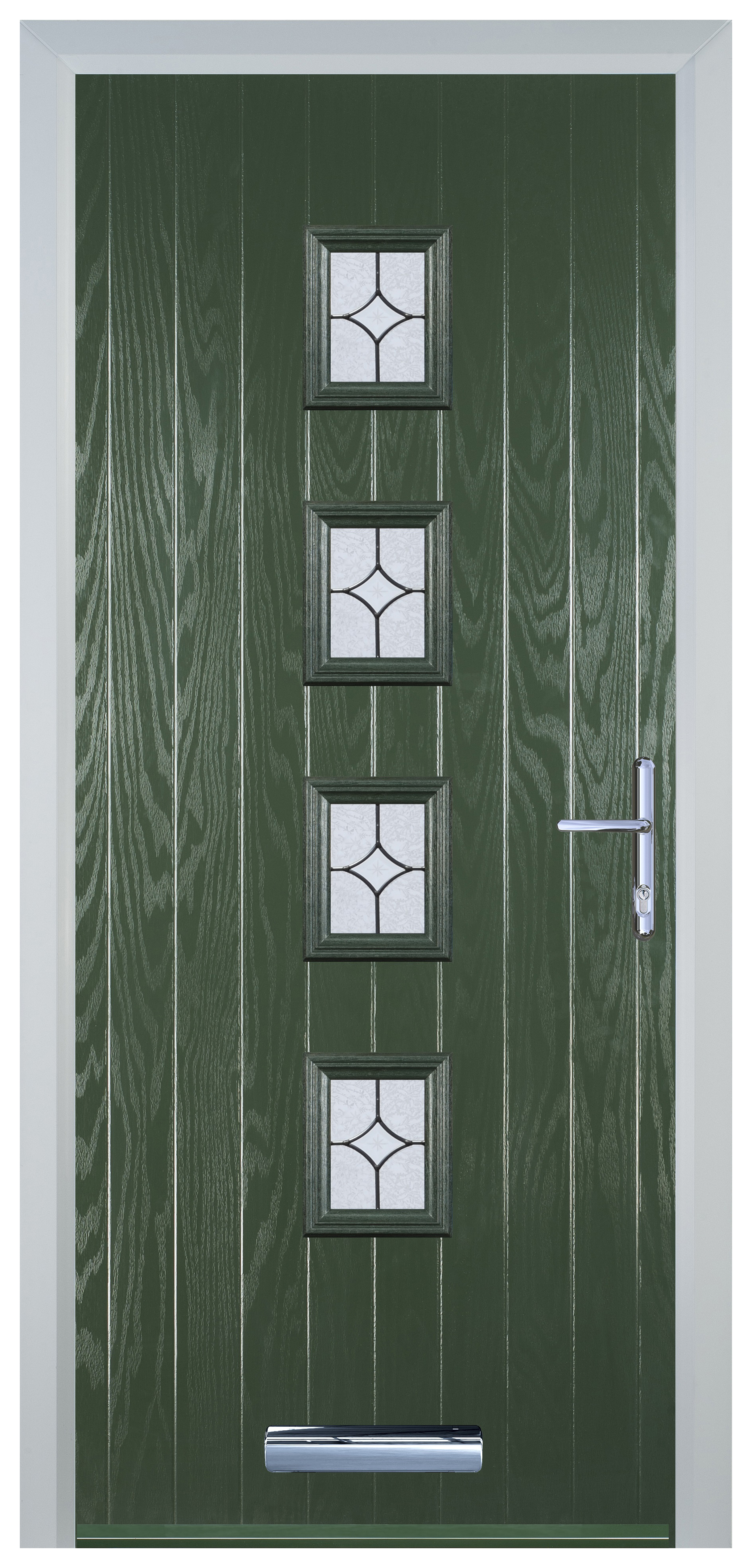 Door-Stop 4 Square Green Left Hand Composite Door with Flair Glass - 2100mm