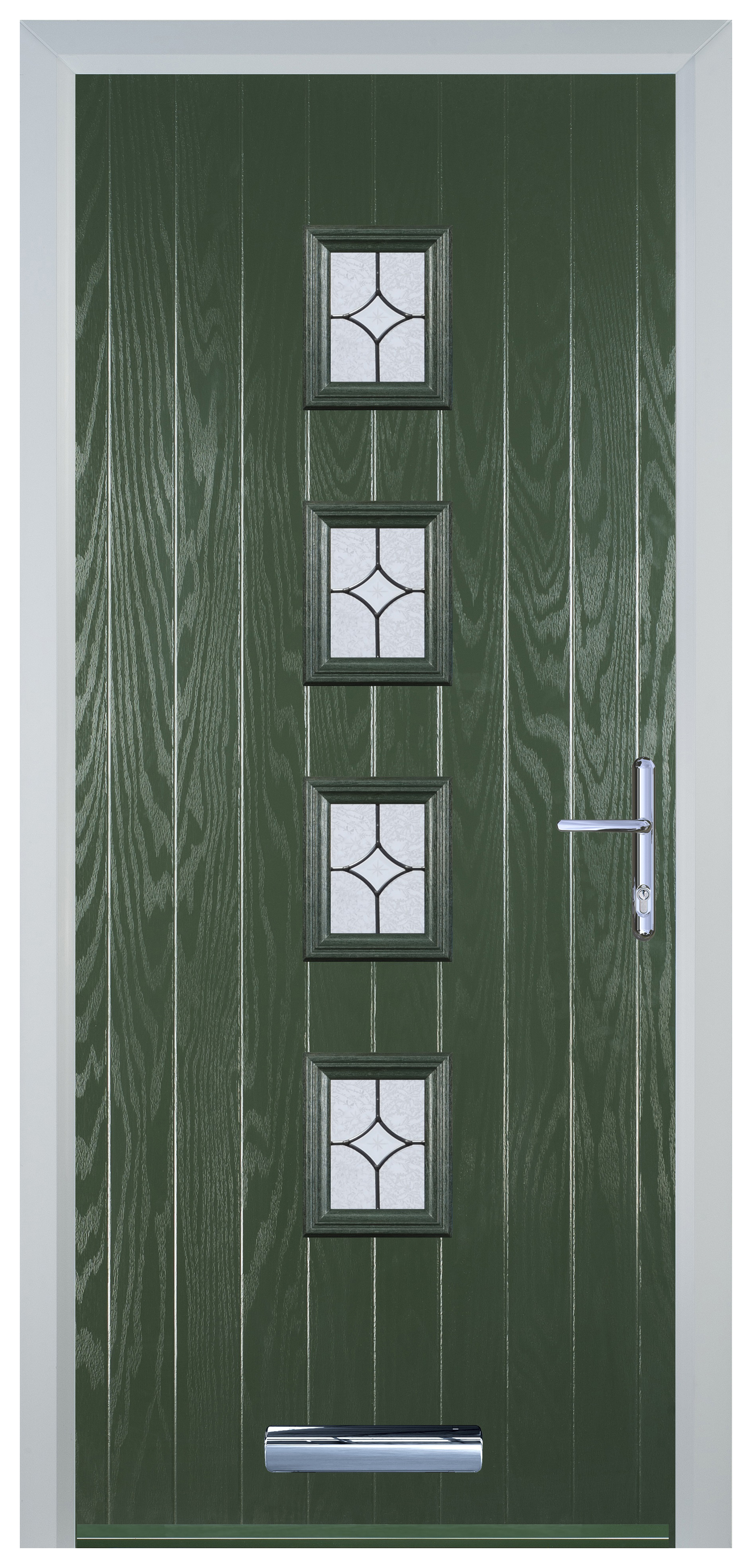 Door-Stop 4 Square Green Left Hand GRP Composite Door with Flair Glass - 2100mm
