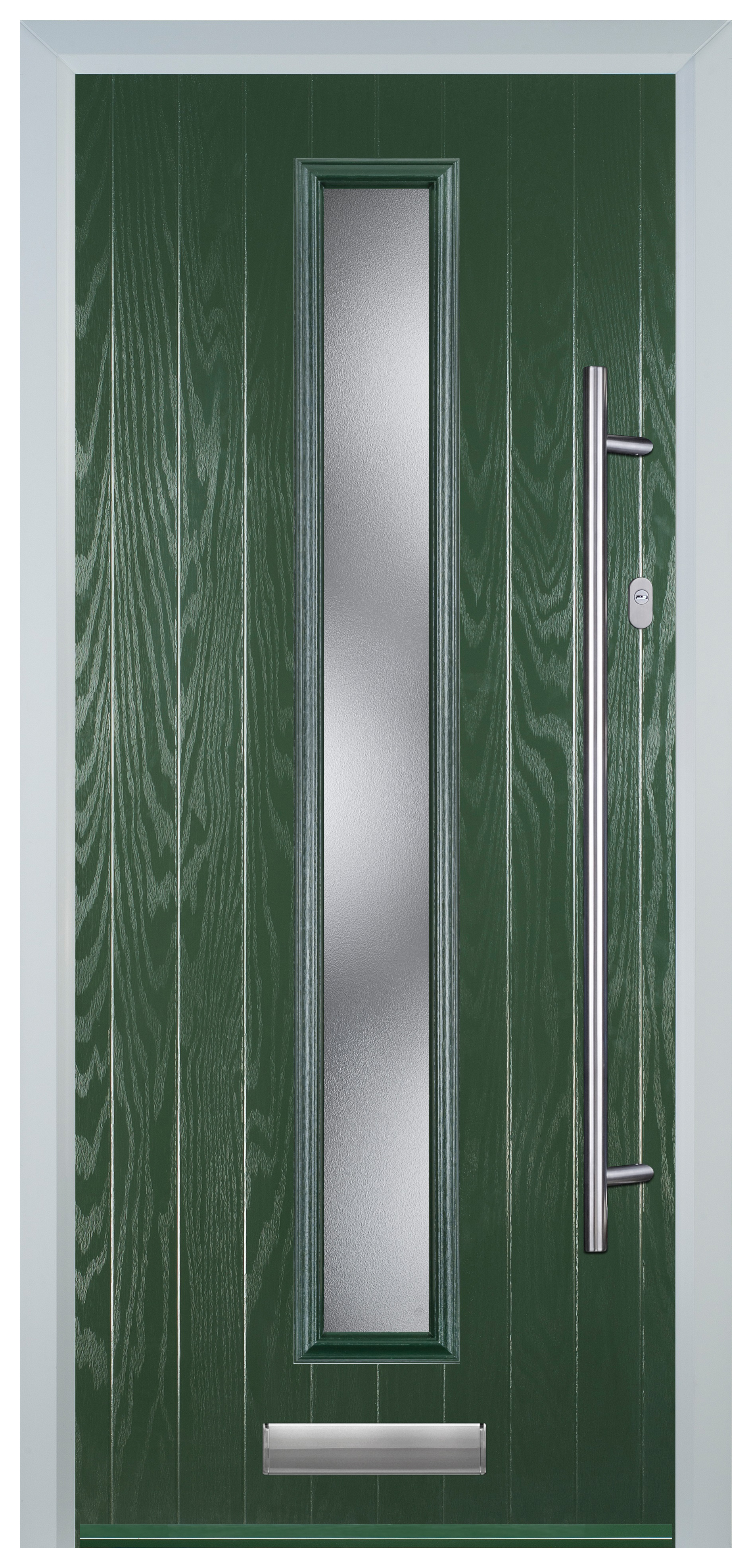 Door-Stop Cottage Green Left Hand GRP Composite Door with Long Narrow Glazing - 2100mm