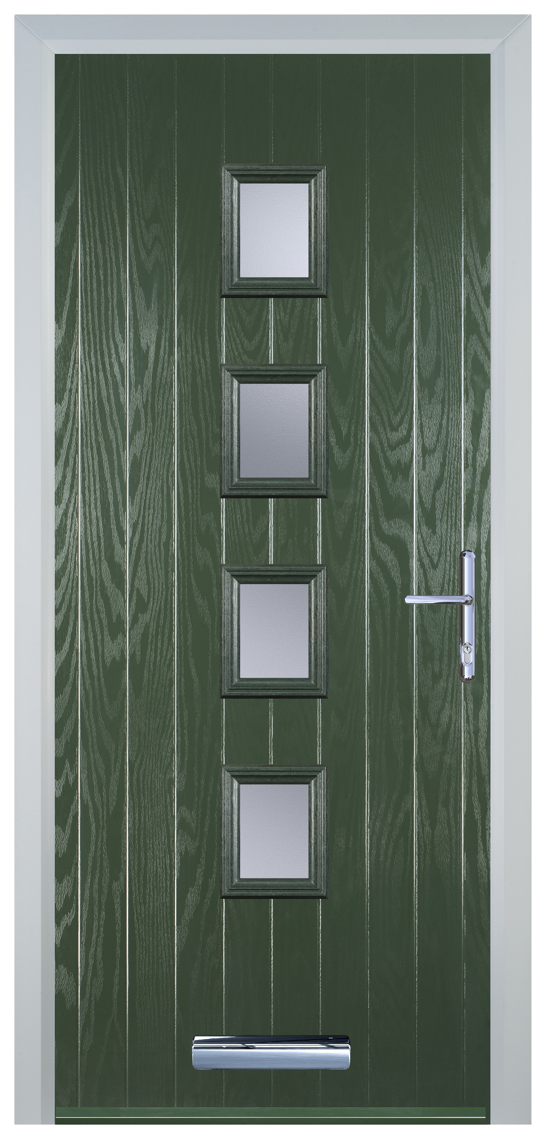 Door-Stop 4 Square Green Left Hand GRP Composite Door with Stippolyte Glass - 2100mm