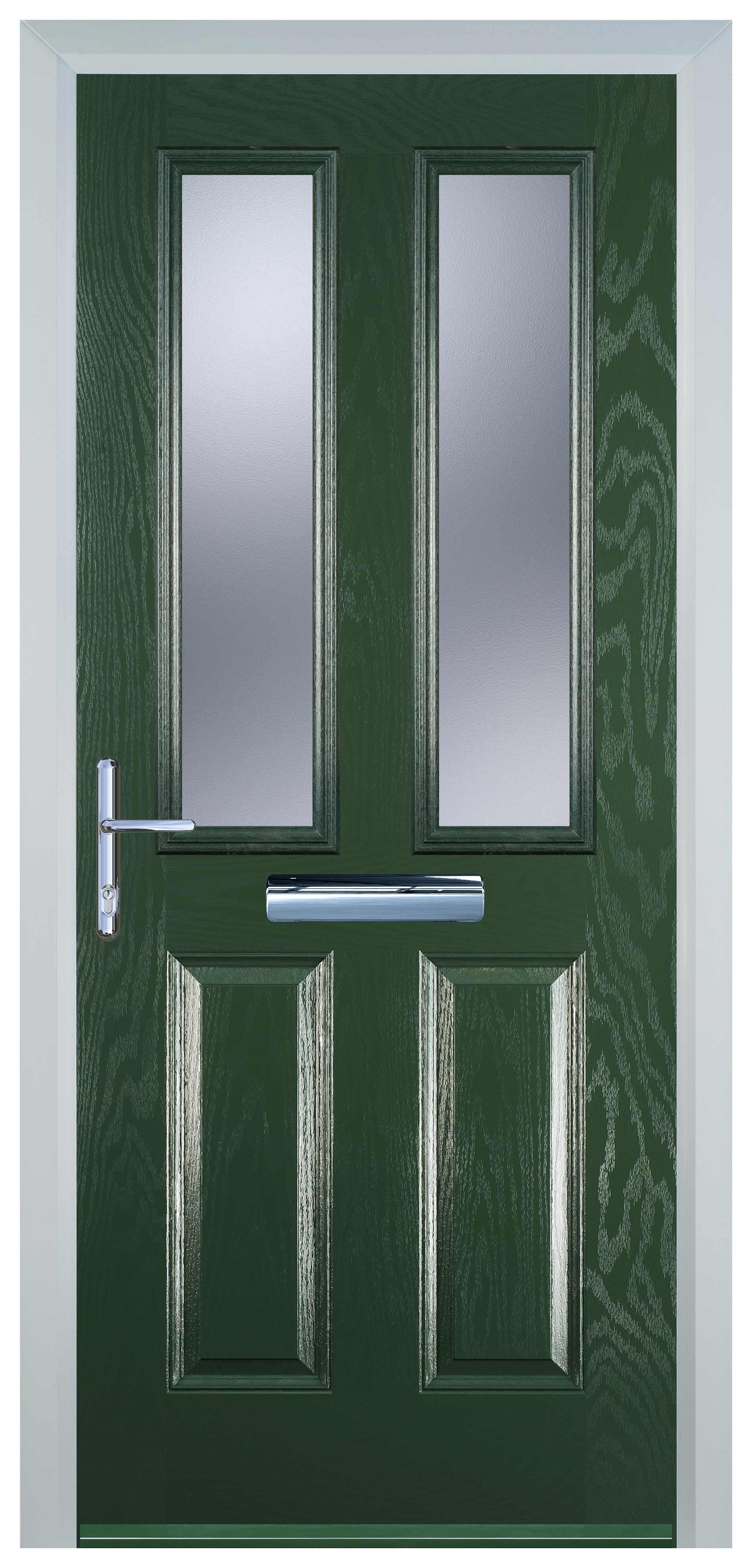 Door-Stop 2 Panel 2 Square Green Right Hand Composite Door with Stippolyte Glass - 2100mm