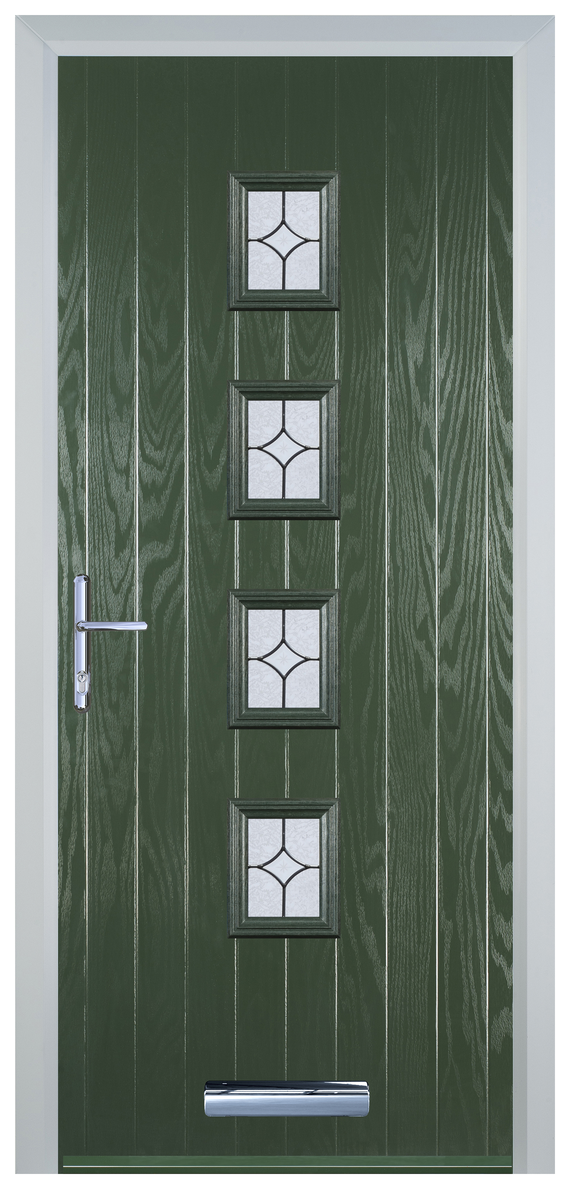 Door-Stop 4 Square Green Right Hand Composite Door with Flair Glass - 2100mm