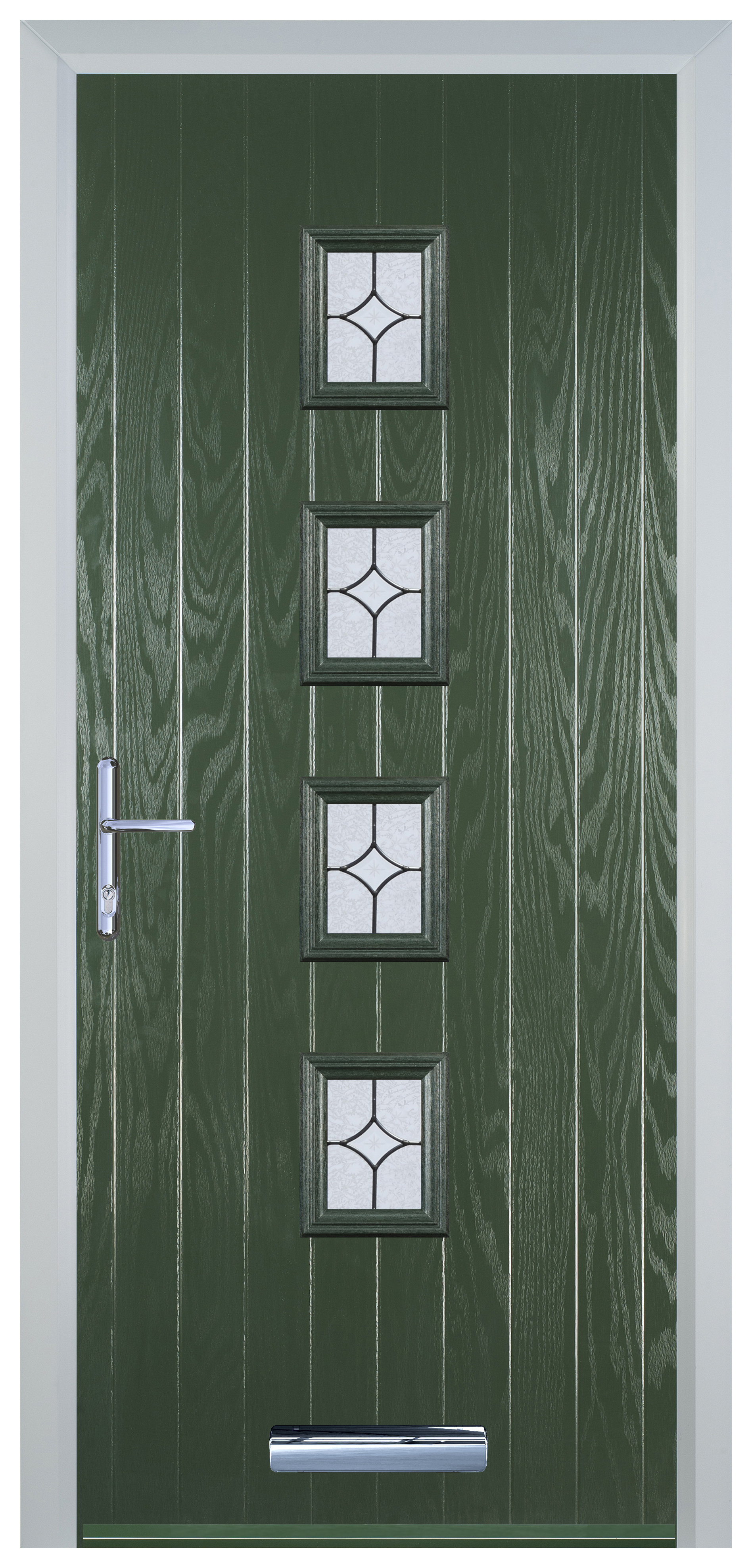 Door-Stop 4 Square Green Right Hand GRP Composite Door with Flair Glass - 2100mm