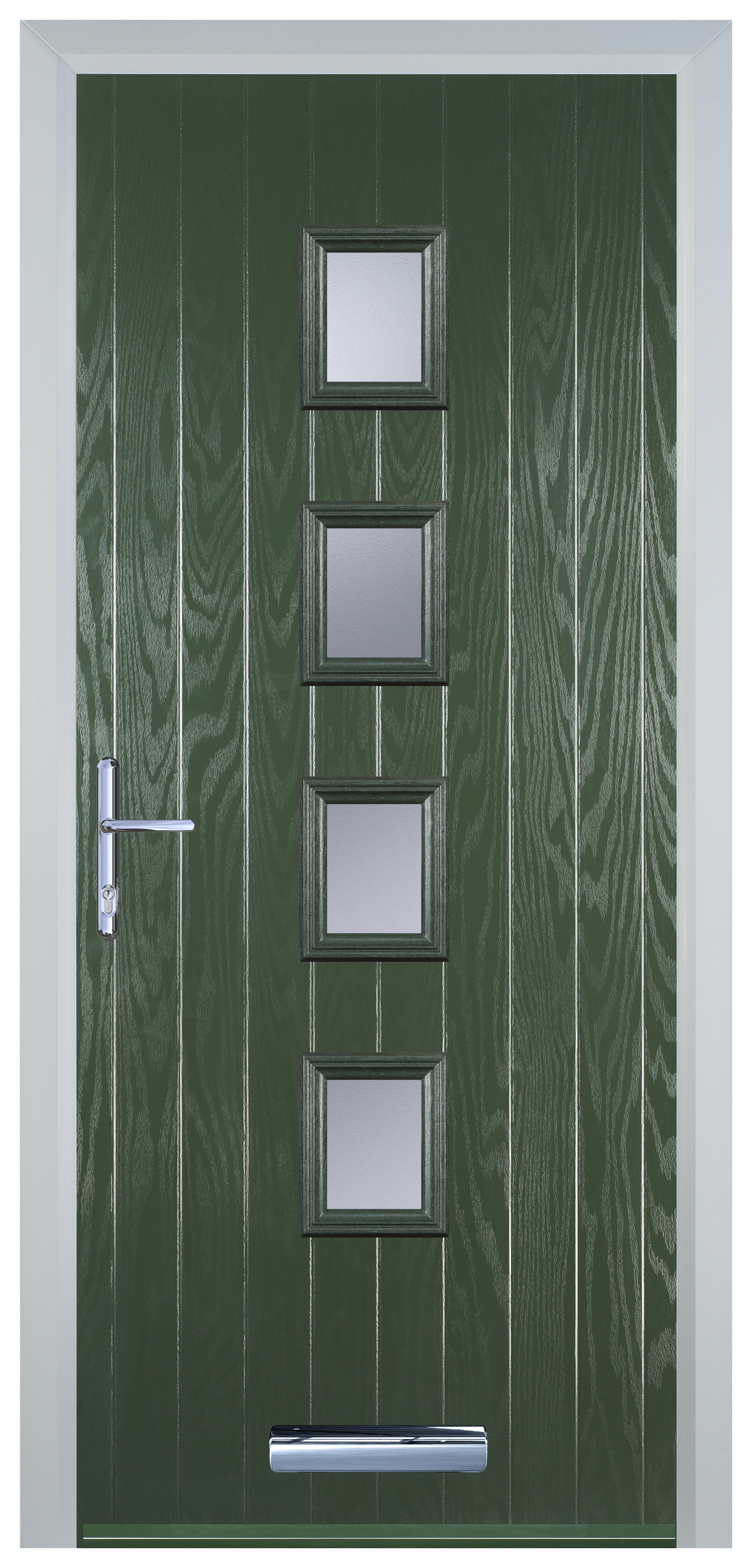 Door-Stop 4 Square Green Right Hand Composite Door with Stippolyte Glass - 2100mm