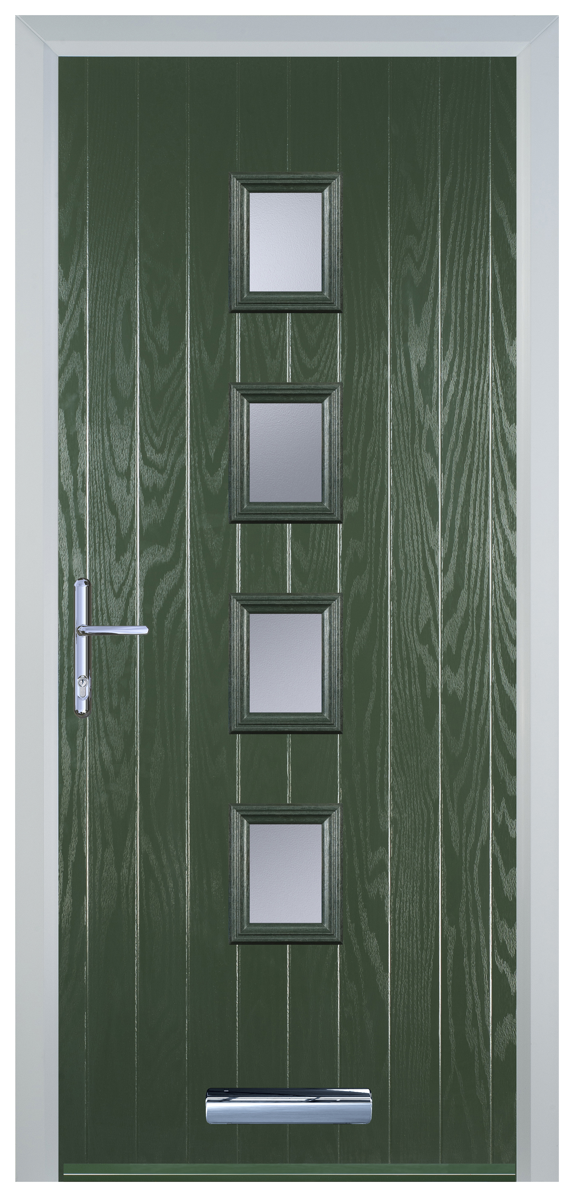 Door-Stop 4 Square Green Right Hand GRP Composite Door with Stippolyte Glass - 2100mm