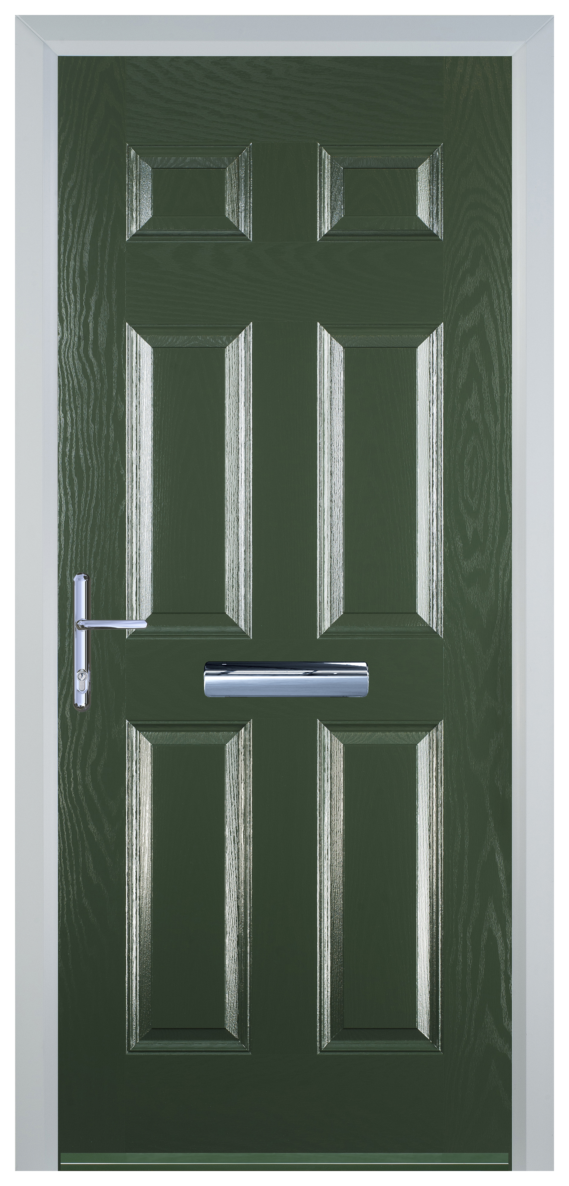 Door-Stop 6 Panel Green Right Hand GRP Composite Door - 2100mm
