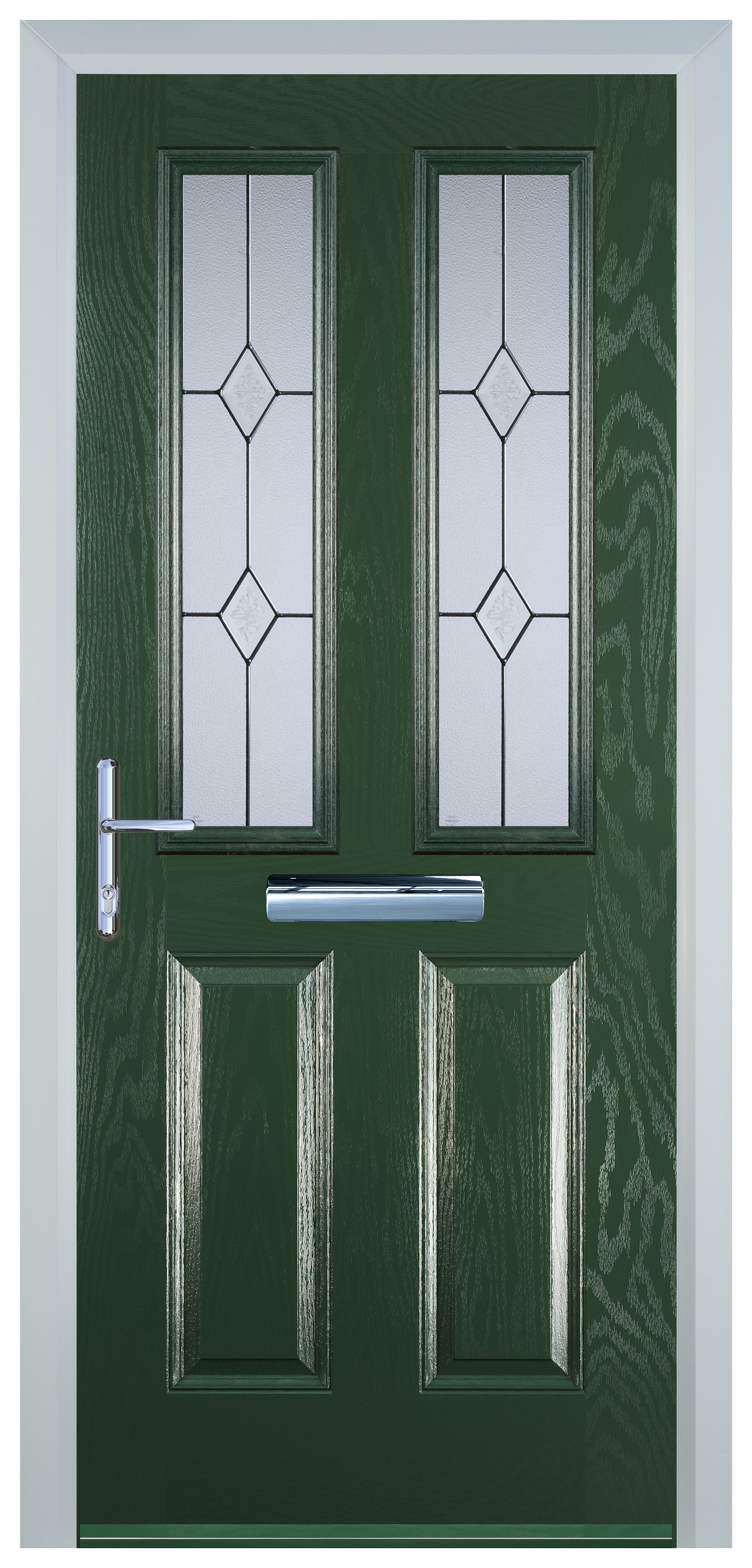 Door-Stop 2 Panel 2 Square Green Right Hand GRP Composite Door - 2100mm