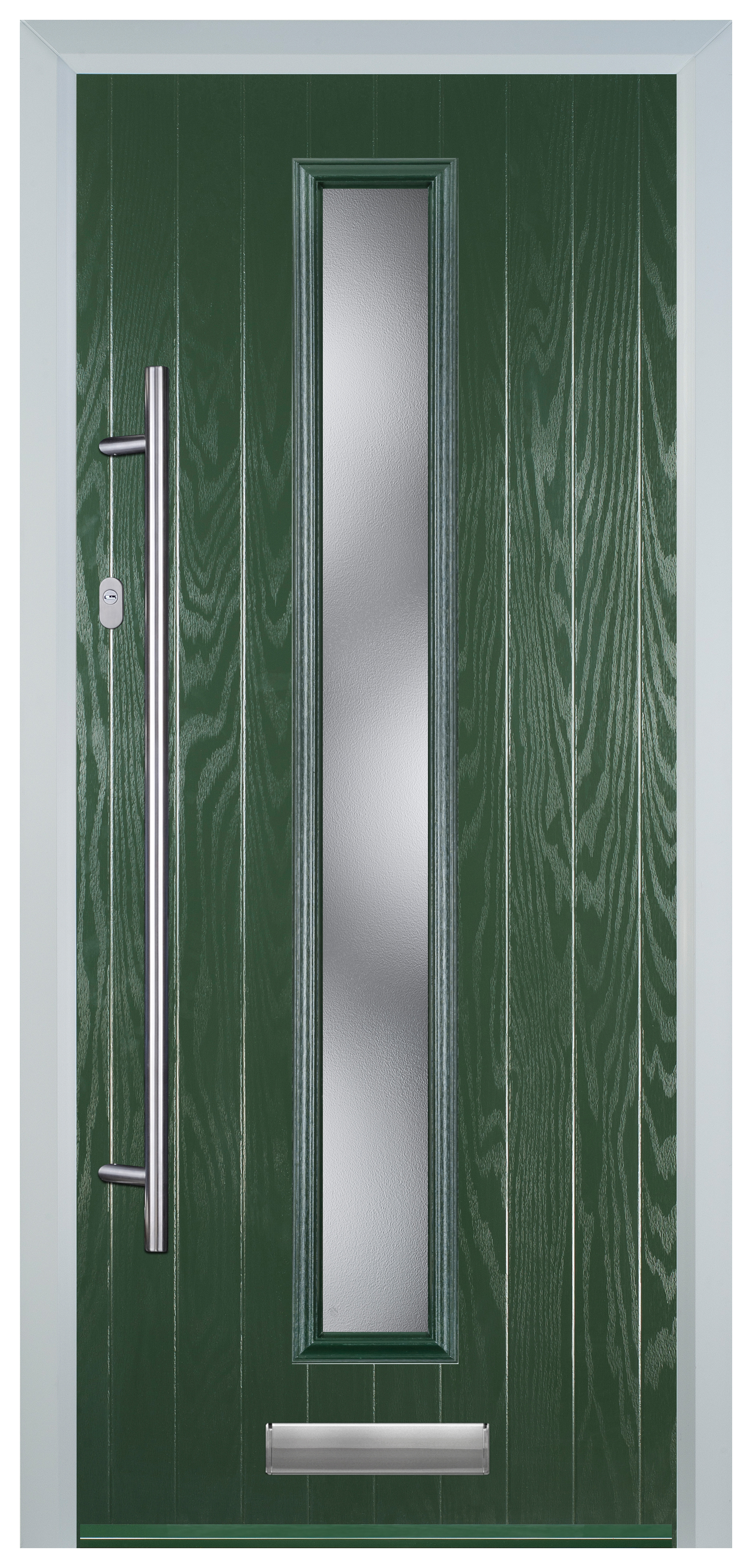 Door-Stop Cottage Green Right Hand GRP Composite Door with Long Narrow Glazing - 2100mm