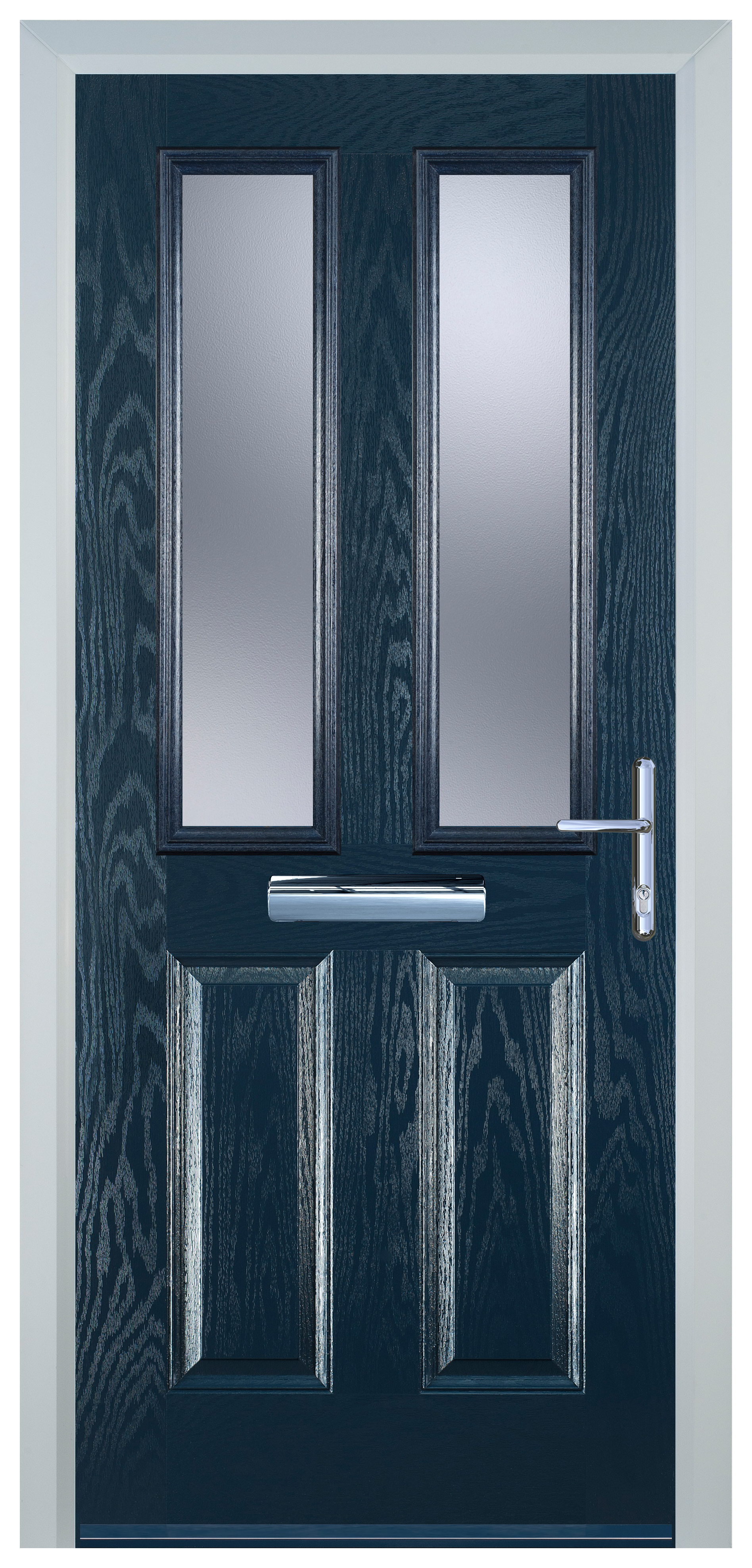 Door-Stop 2 Panel 2 Square Blue Left Hand Composite Door with Stippolyte Glass - 2100mm