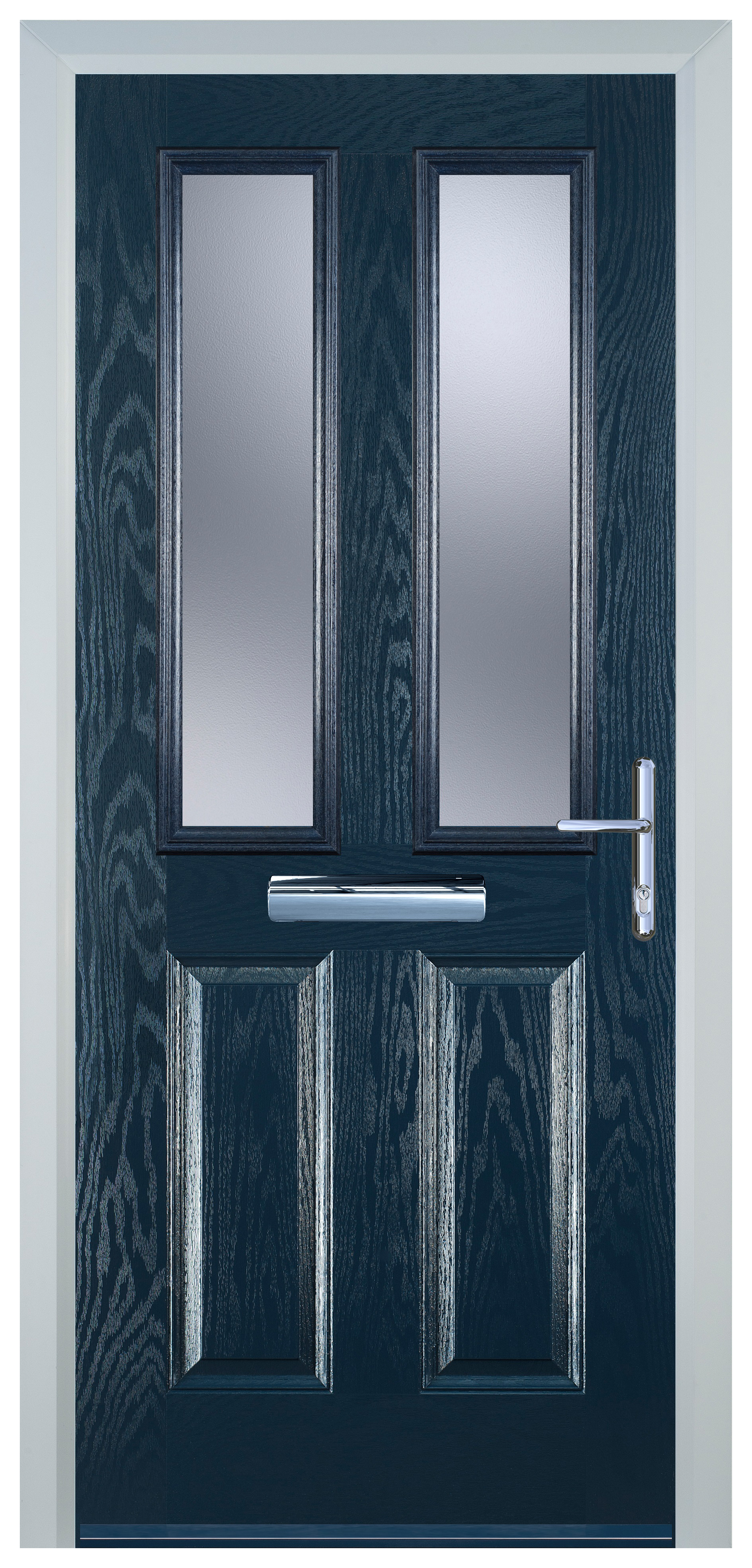Door-Stop 2 Panel 2 Square Blue Left Hand GRP Composite Door with Stippolyte Glass - 2100mm