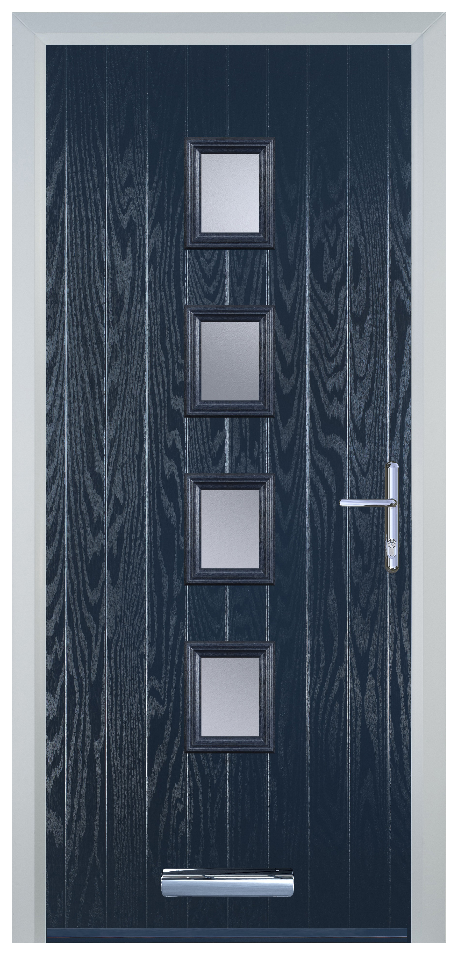 Door-Stop 4 Square Blue Left Hand Composite Door with Stippolyte Glass - 2100mm