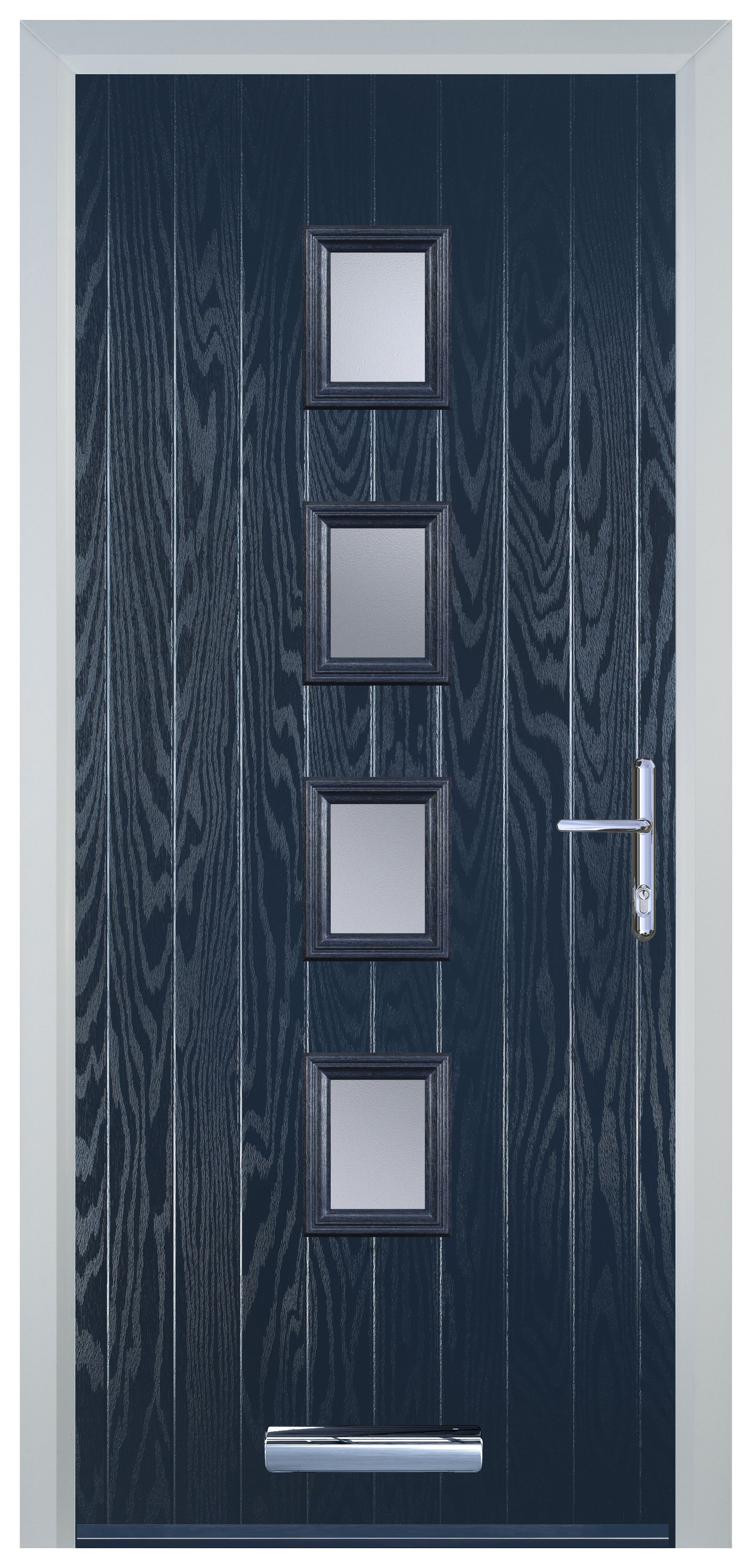 Door-Stop 4 Square Blue Left Hand GRP Composite Door with Stippolyte Glass - 2100mm