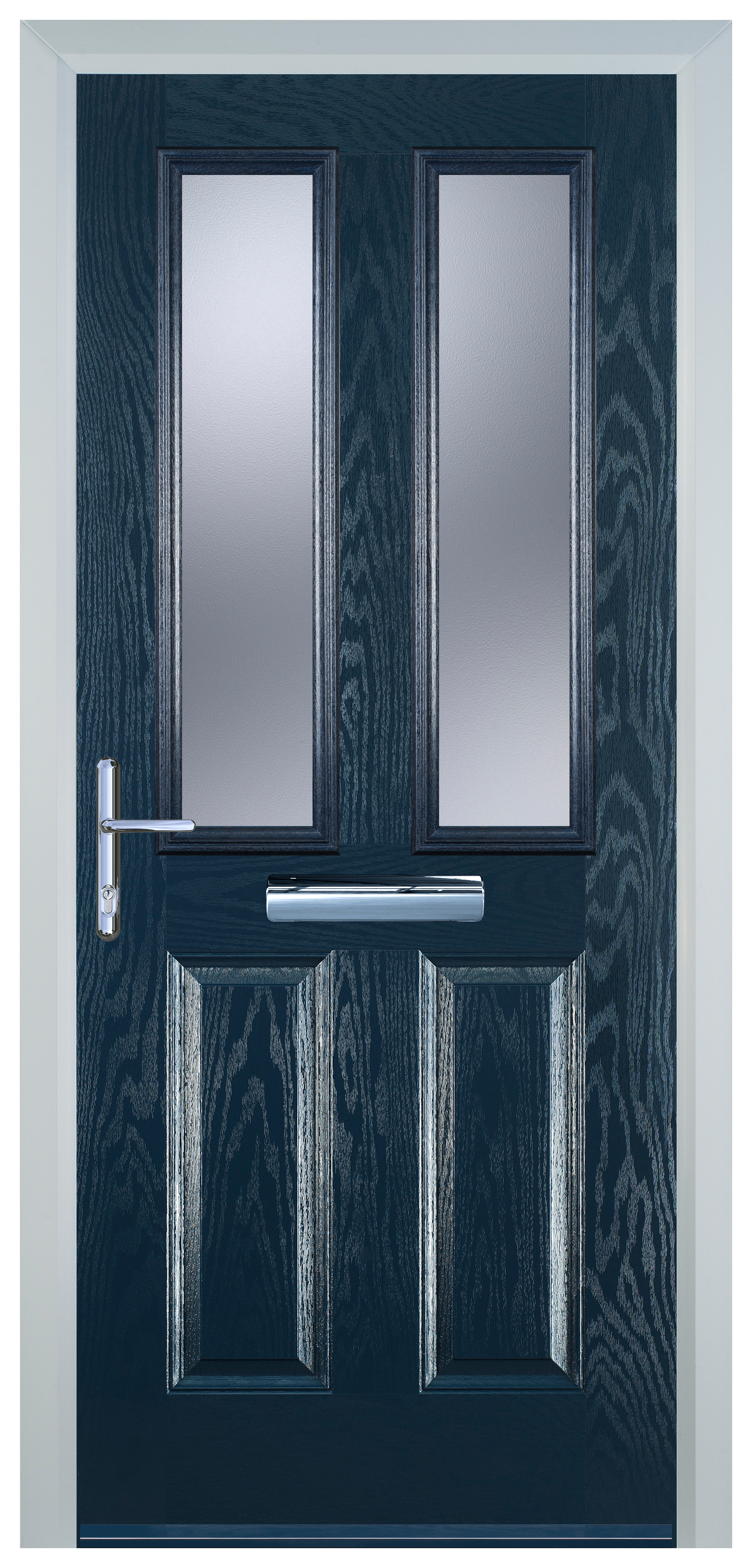 Door-Stop 2 Panel 2 Square Blue Right Hand GRP Composite Door with Stippolyte Glass - 2100mm