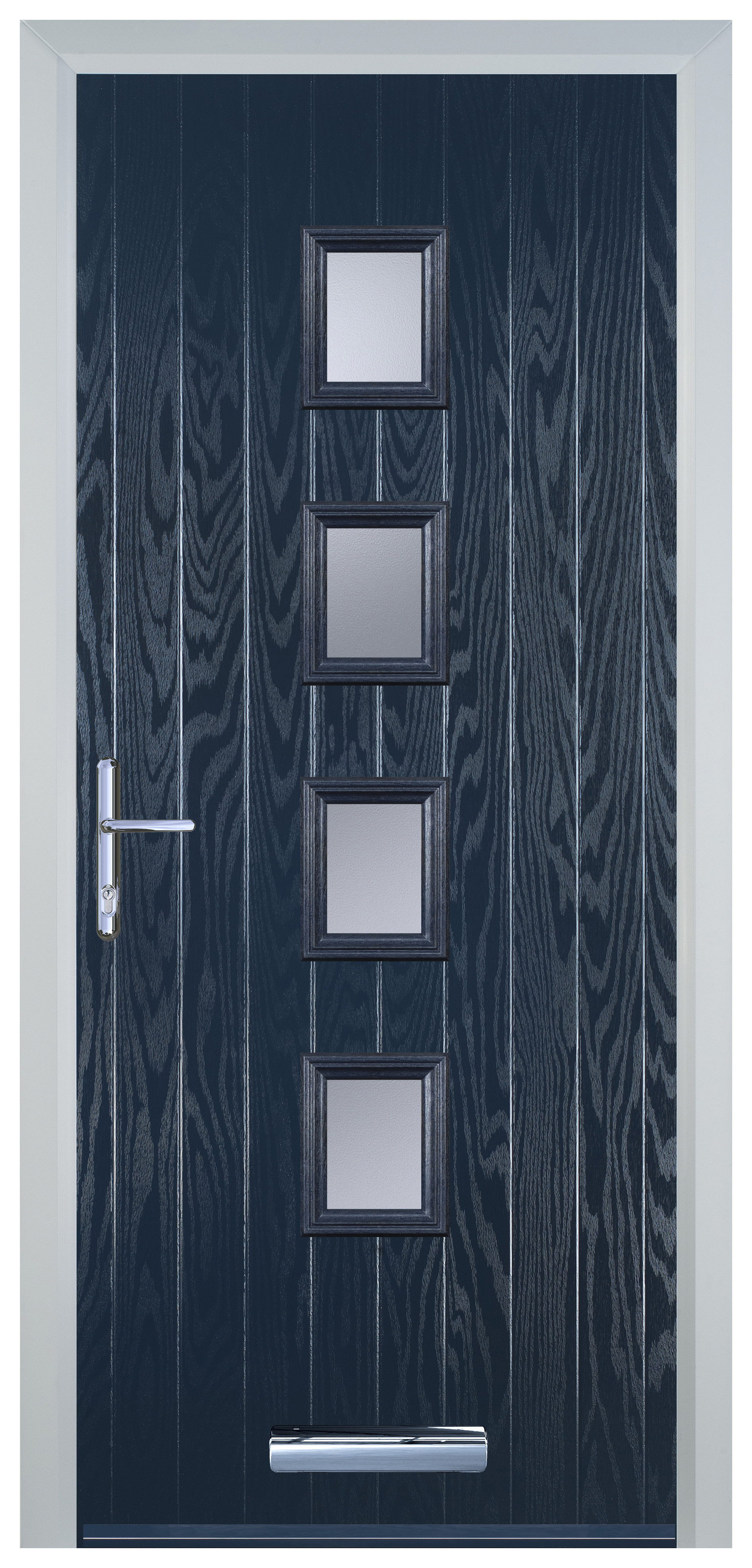 Door-Stop 4 Square Blue Right Hand GRP Composite Door with Stippolyte Glass - 2100mm