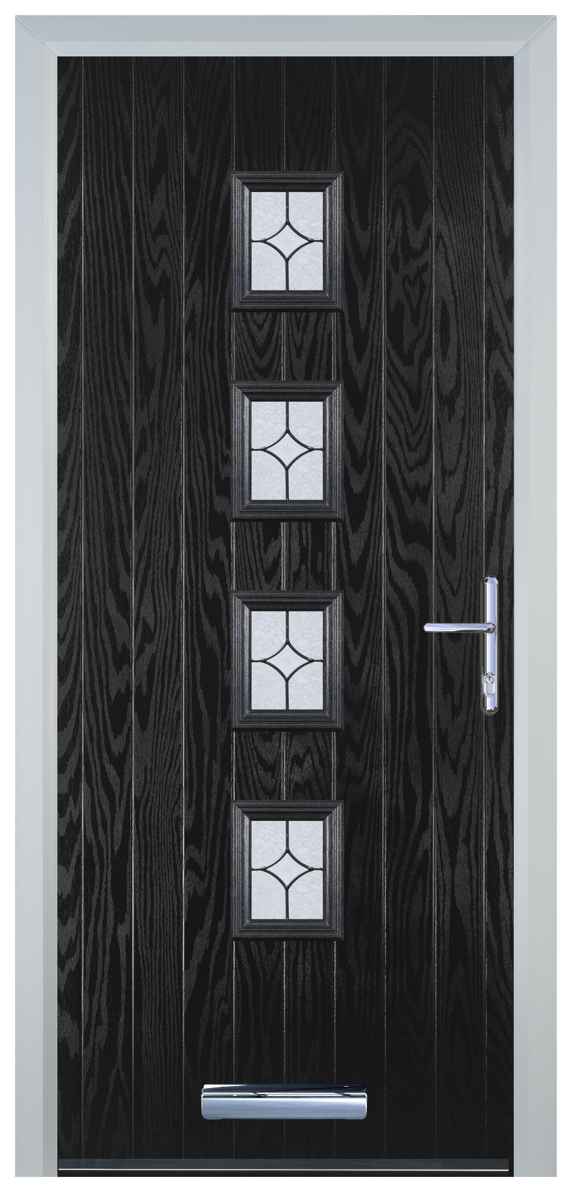 Door-Stop 4 Square Black Left Hand GRP Composite Door with Flair Glass - 2100mm