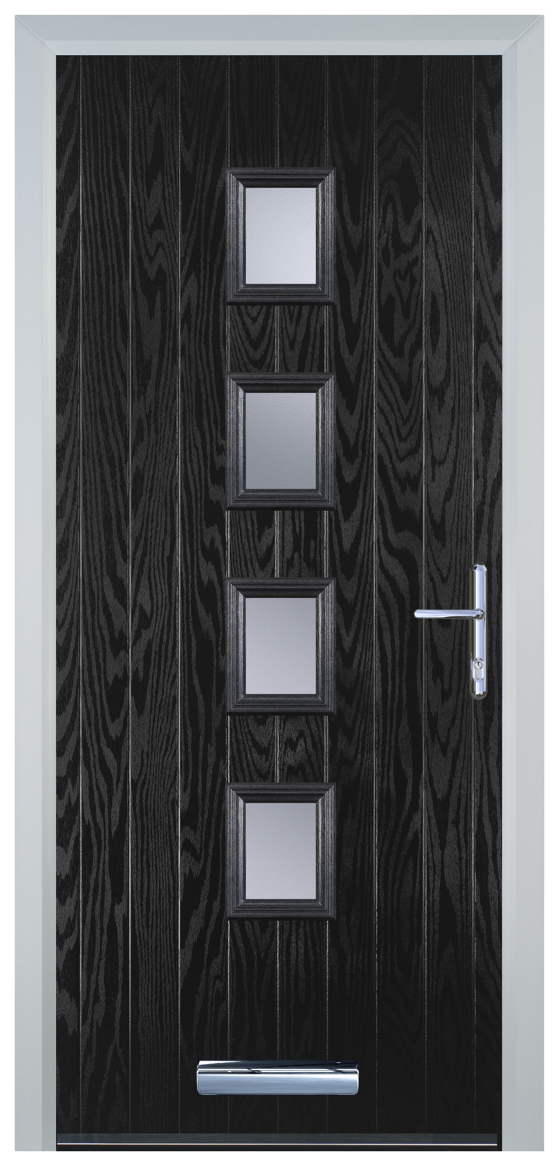 Door-Stop 4 Square Black Left Hand Composite Door with Stippolyte Glass - 2100mm