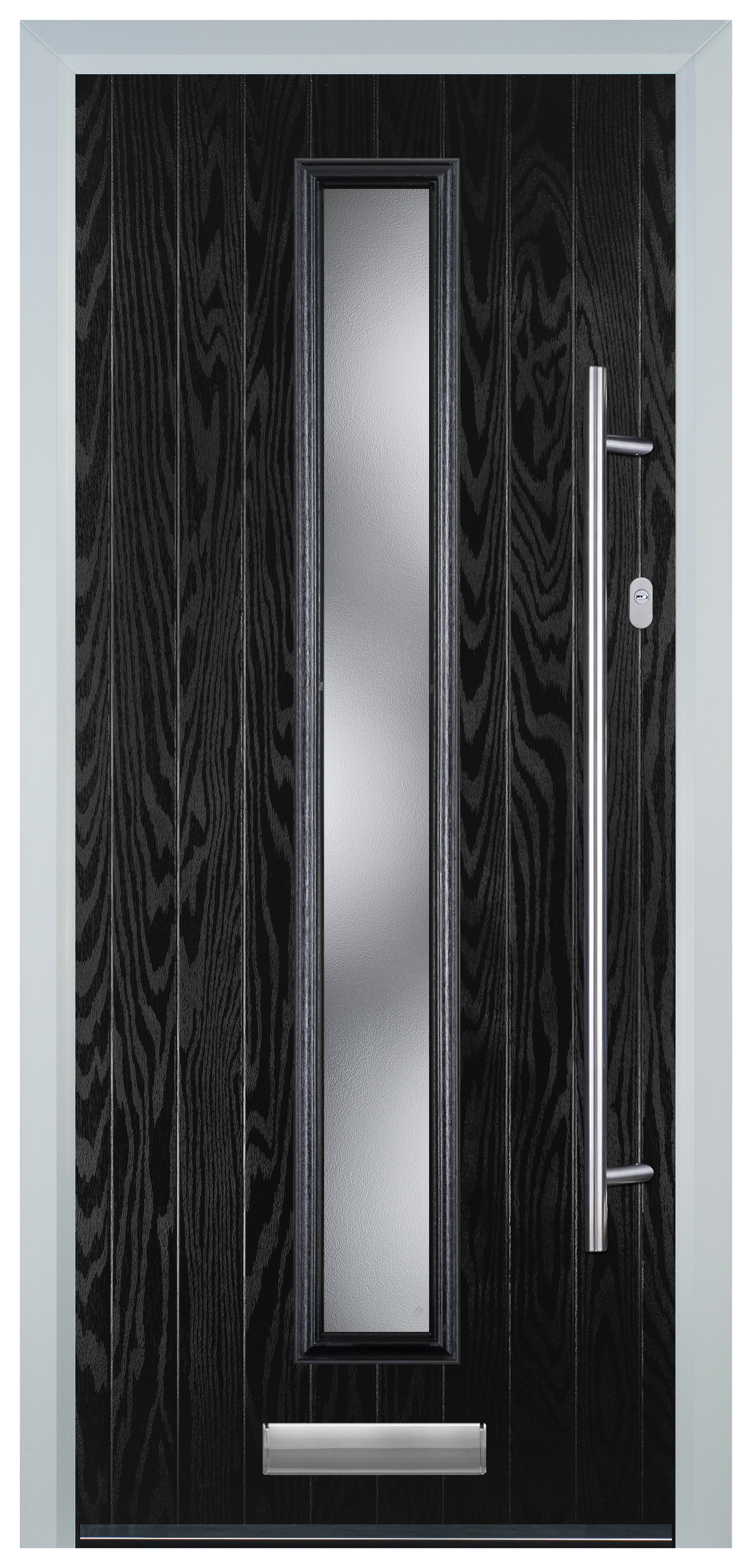 Door-Stop Cottage Black Left Hand GRP Composite Door with Long Narrow Glazing - 840 x 2100mm