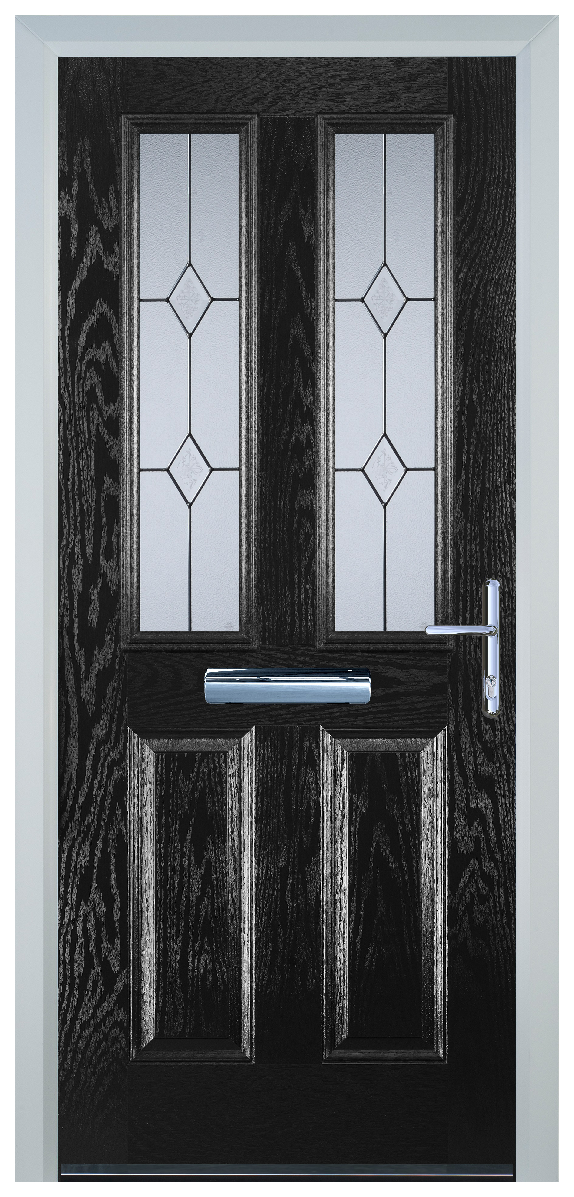 Door-Stop 2 Panel 2 Square Black Left Hand GRP Composite Door - 2100mm