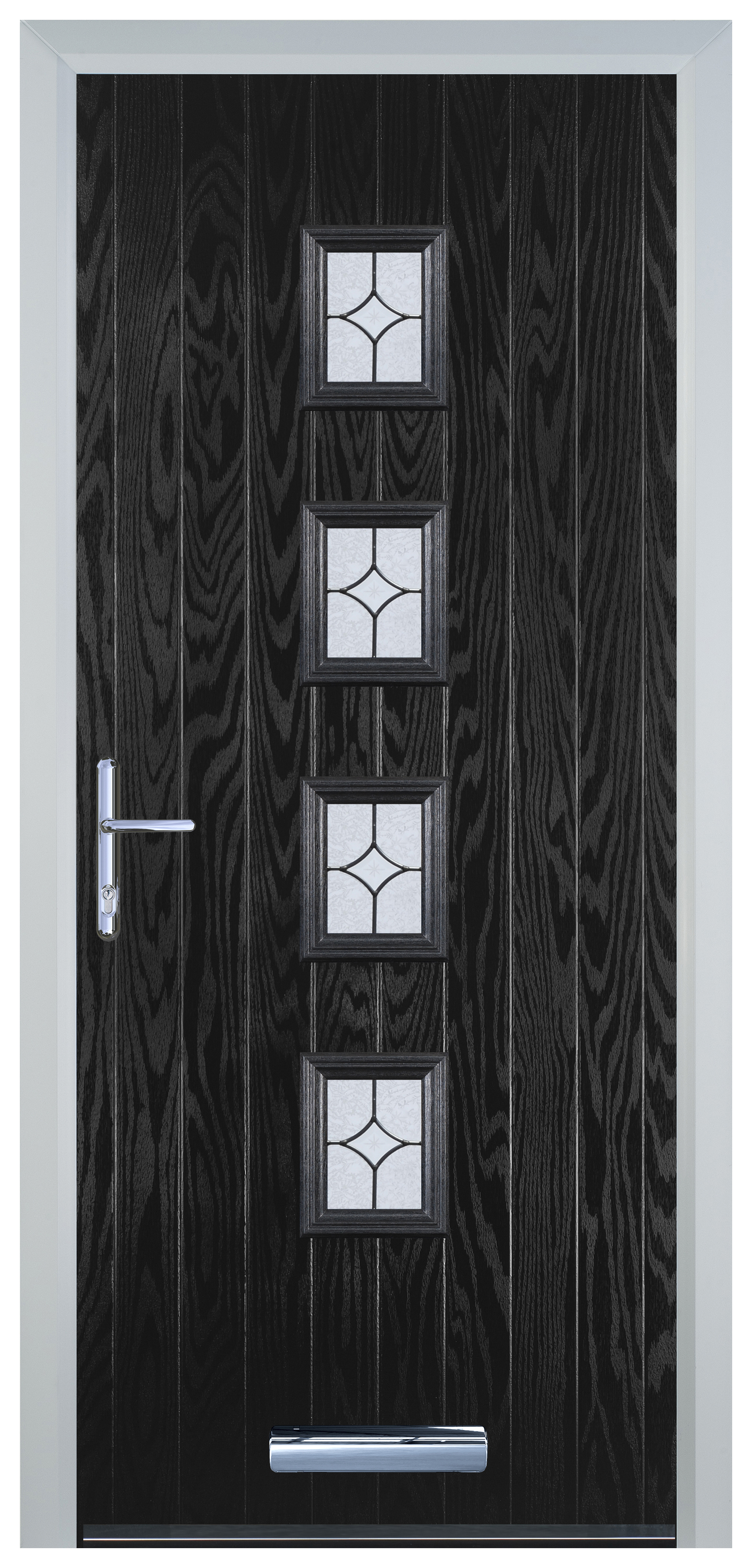 Door-Stop 4 Square Black Right Hand GRP Composite Door with Flair Glass - 2100mm