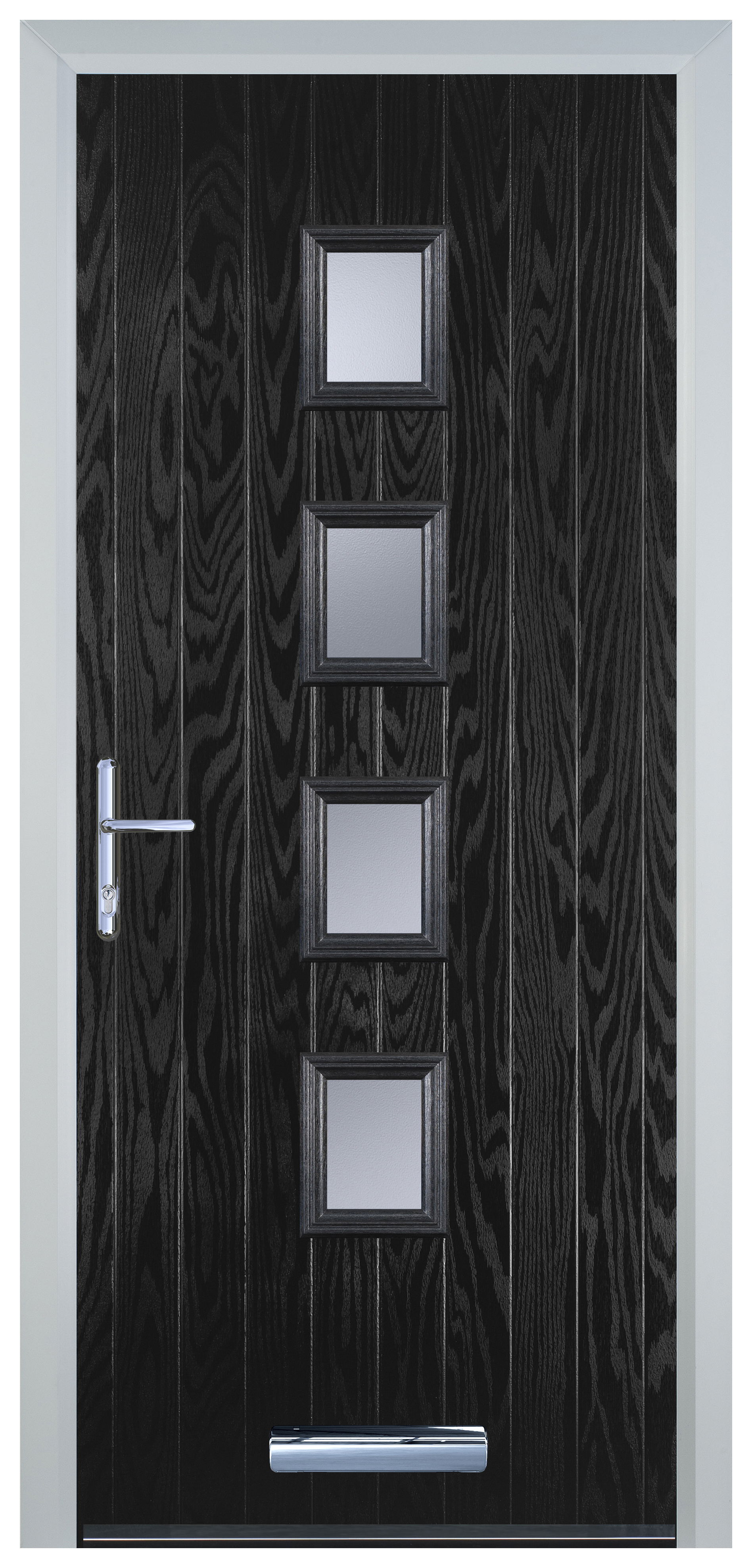 Door-Stop 4 Square Black Right Hand Composite Door with Stippolyte Glass - 2100mm