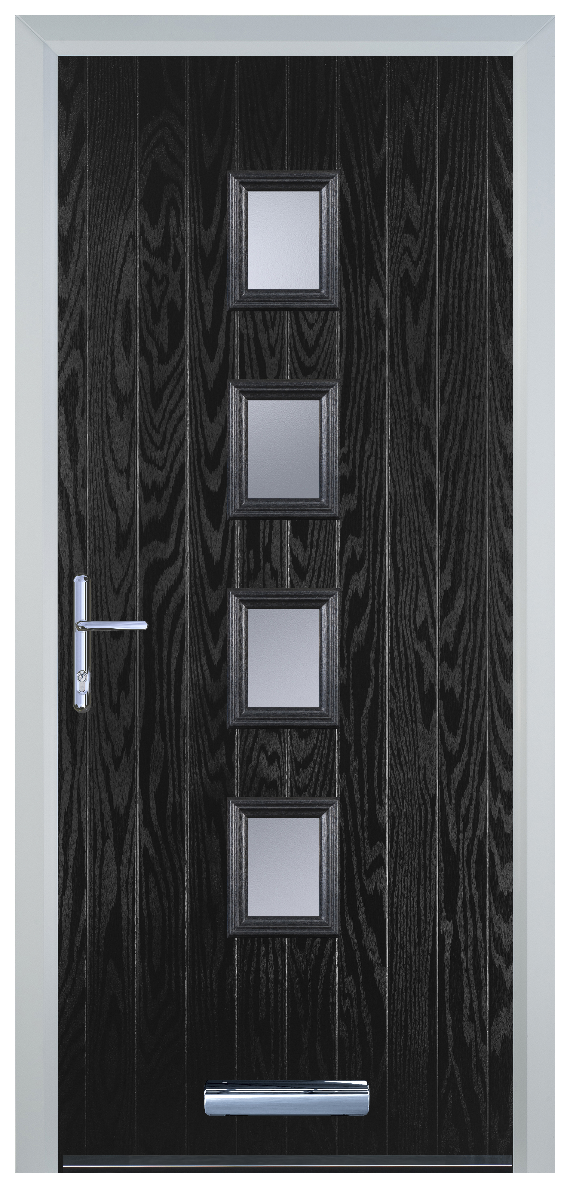 Door-Stop 4 Square Black Right Hand GRP Composite Door with Stippolyte Glass - 2100mm