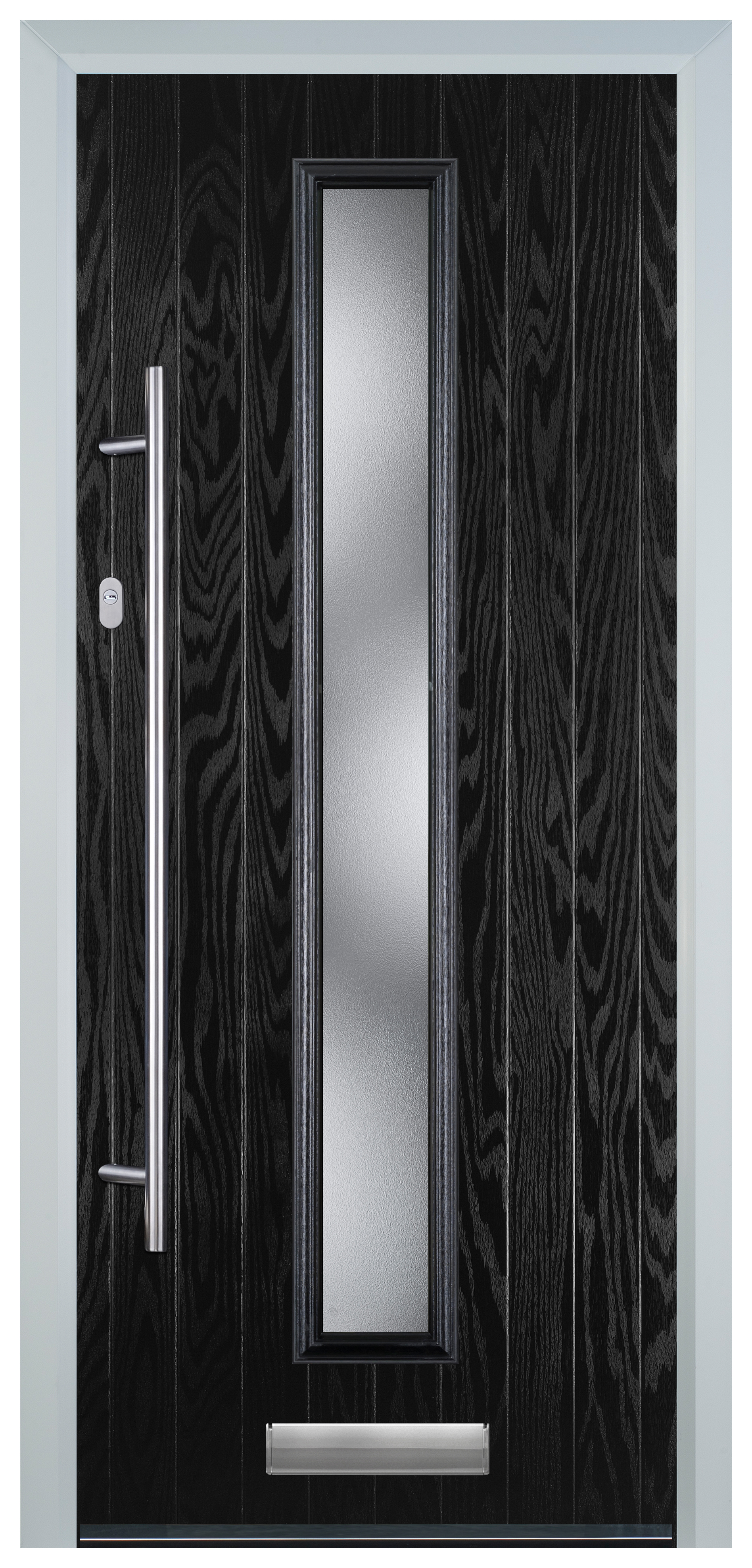 Door-Stop Cottage Black Right Hand GRP Composite Door with Long Narrow Glazing - 2100mm