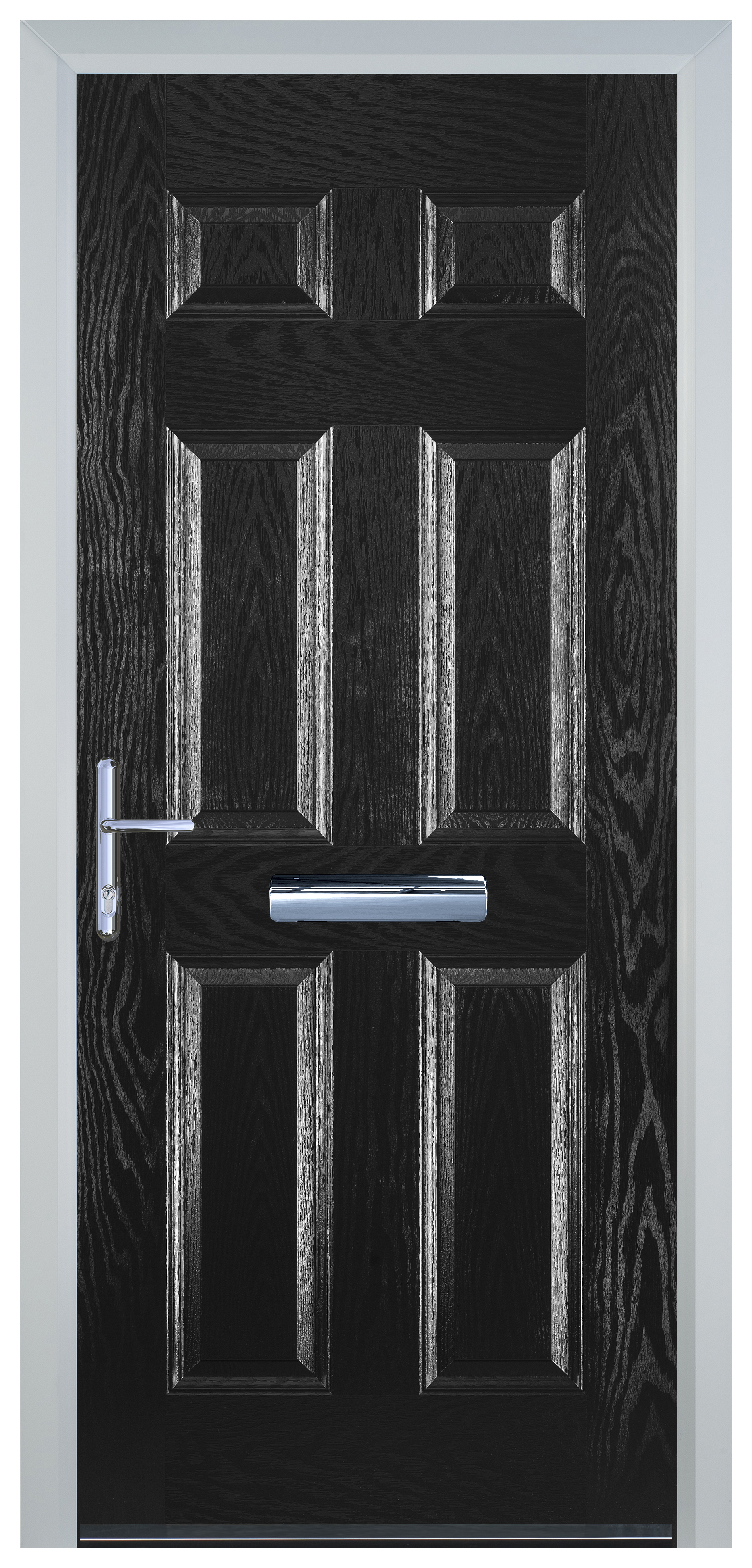 Door-Stop 6 Panel Black Right Hand GRP Composite Door - 2100mm