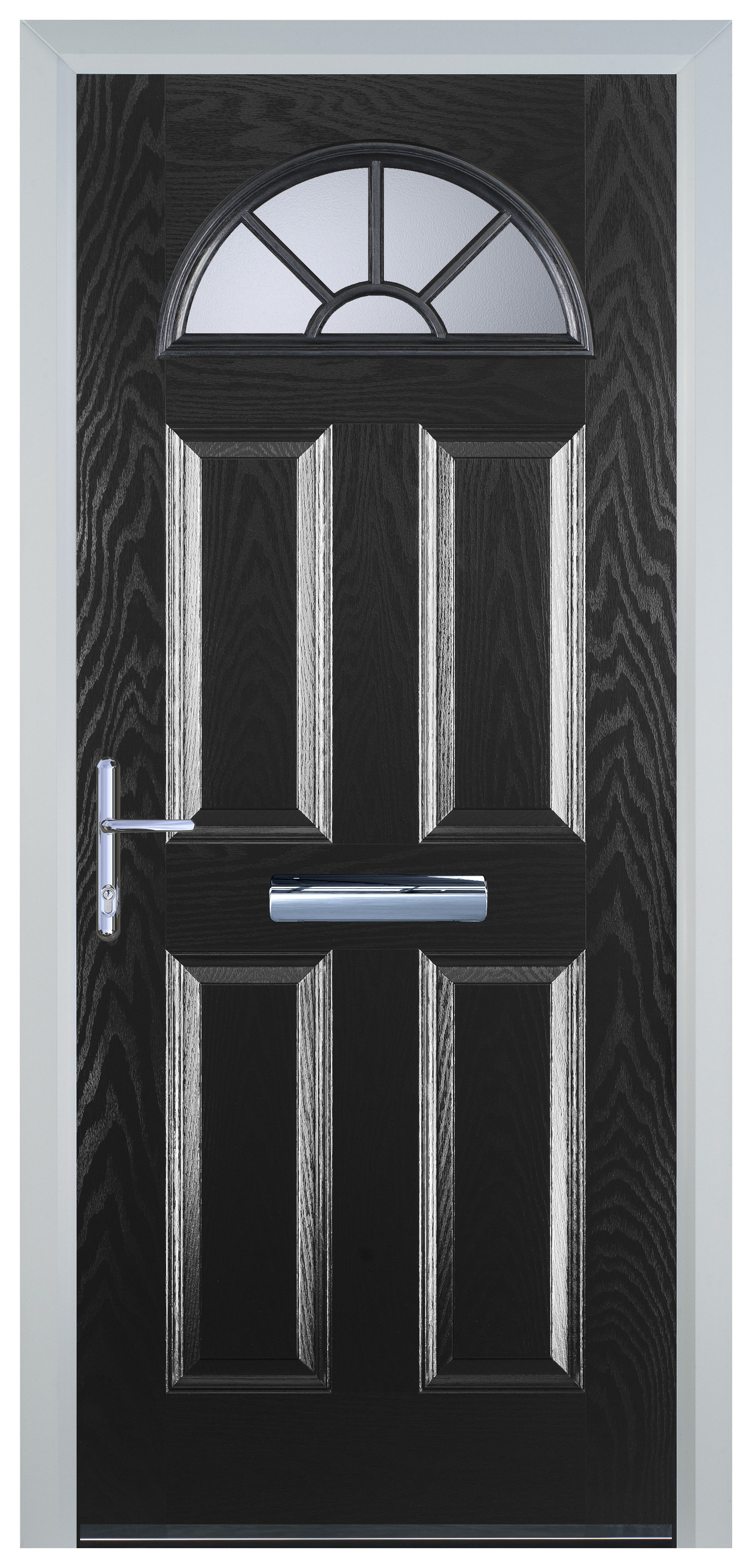 Door-Stop 4 Panel Sunburst Black Right Hand GRP Composite Door - 2100mm
