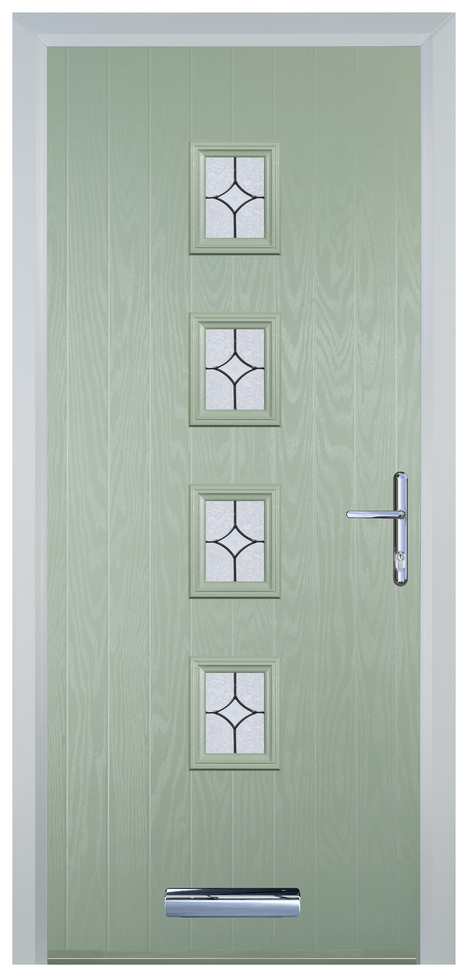Door-Stop 4 Square Chartwell Green Left Hand GRP Composite Door with Flair Glass - 2100mm